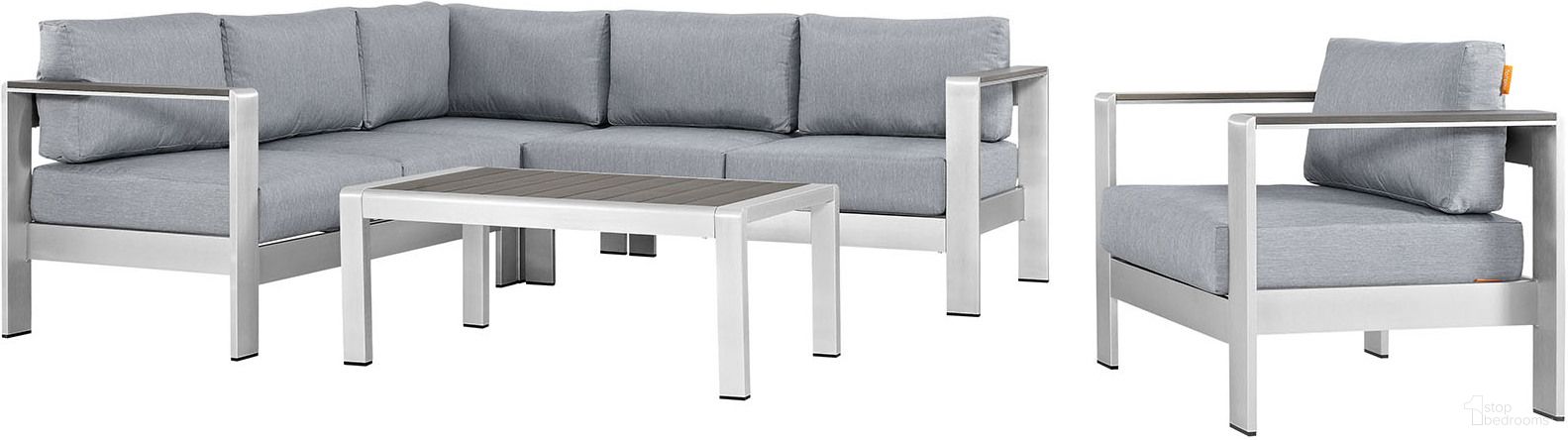 Shore Silver Gray 5 Piece Outdoor Patio Aluminum Sectional Sofa Set EEI-2560-SLV-GRY