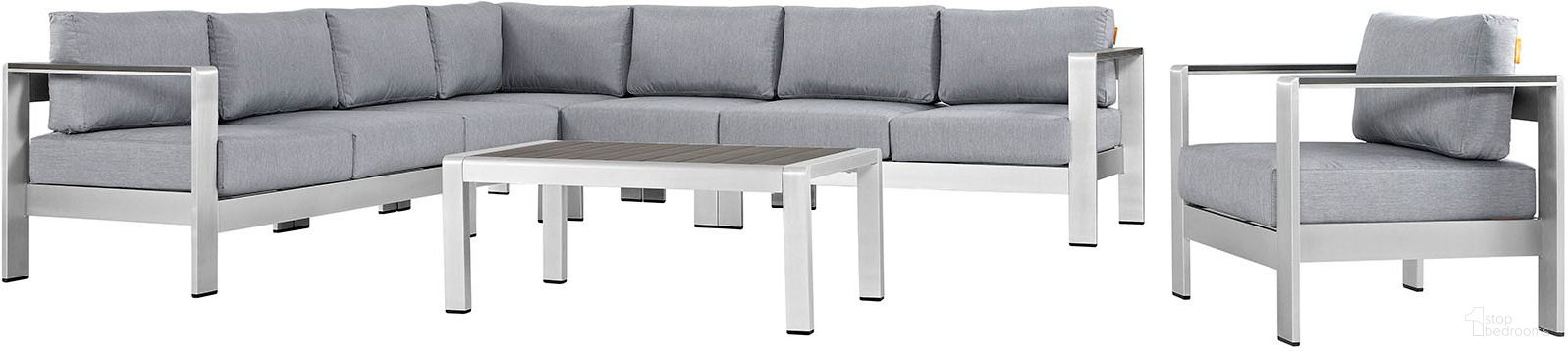 Shore Silver Gray 7 Piece Outdoor Patio Aluminum Sectional Sofa Set