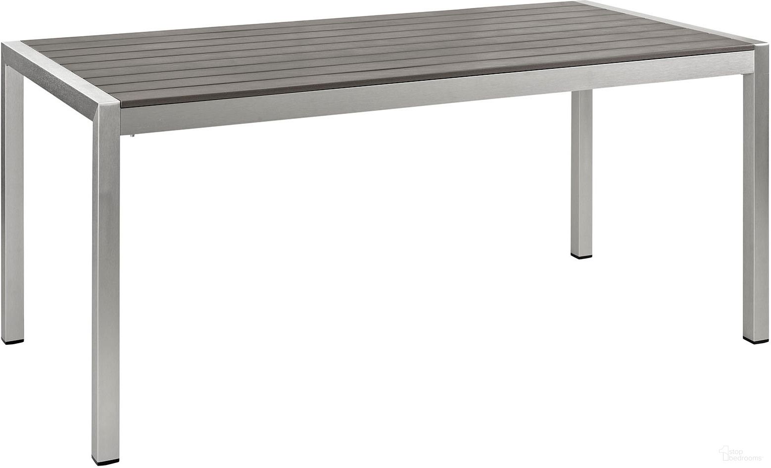The appearance of Shore Silver Gray Outdoor Patio Aluminum Dining Table designed by Modway in the modern / contemporary interior design. This silver gray piece of furniture  was selected by 1StopBedrooms from Shore Collection to add a touch of cosiness and style into your home. Sku: EEI-2251-SLV-GRY. Material: Wood. Table Top Shape: Rectangular.