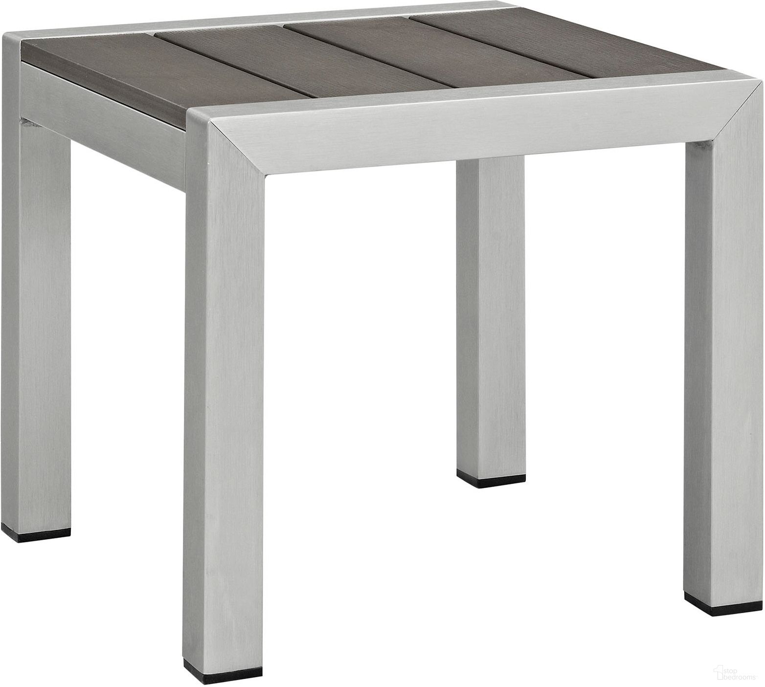 The appearance of Shore Silver Gray Outdoor Patio Aluminum Side Table designed by Modway in the modern / contemporary interior design. This silver gray piece of furniture was selected by 1StopBedrooms from Shore Collection to add a touch of cosiness and style into your home. Sku: EEI-2248-SLV-GRY. Table Top Shape: Square. Material: Wood.