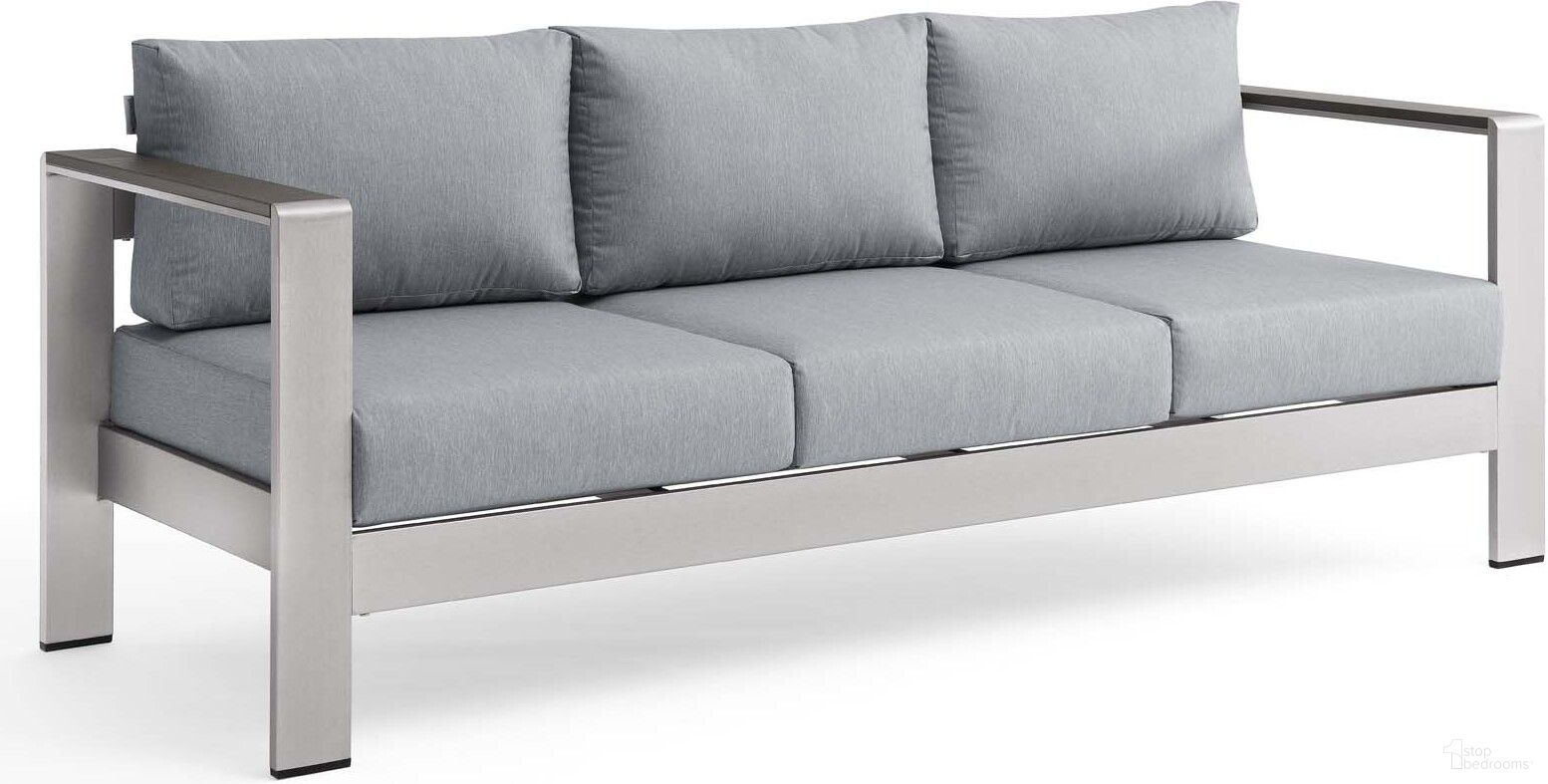 The appearance of Shore Silver Gray Outdoor Patio Aluminum Sofa designed by Modway in the modern / contemporary interior design. This silver gray piece of furniture  was selected by 1StopBedrooms from Shore Collection to add a touch of cosiness and style into your home. Sku: EEI-3917-SLV-GRY. Material: Foam.