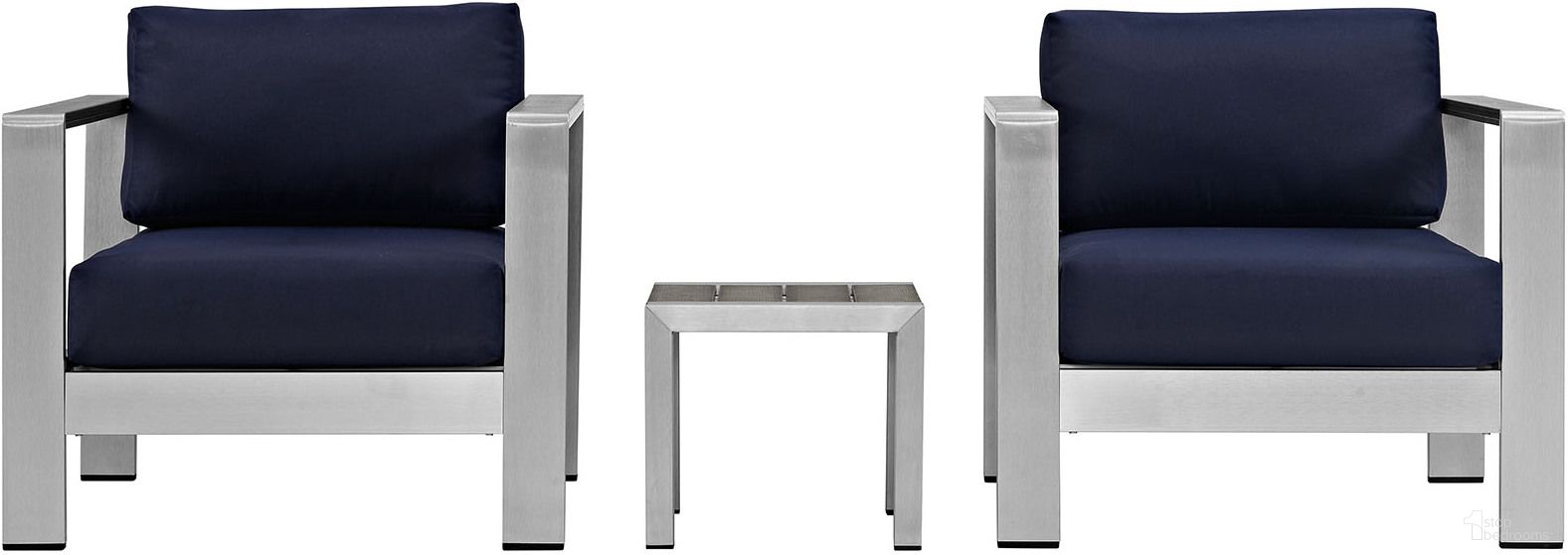 The appearance of Shore Silver Navy 3 Piece Outdoor Patio Aluminum Set designed by Modway in the modern / contemporary interior design. This silver navy piece of furniture was selected by 1StopBedrooms from Shore Collection to add a touch of cosiness and style into your home. Sku: EEI-2248-SLV-GRY;EEI-2266-SLV-NAV-E;EEI-2266-SLV-NAV-E. Material: Wood.