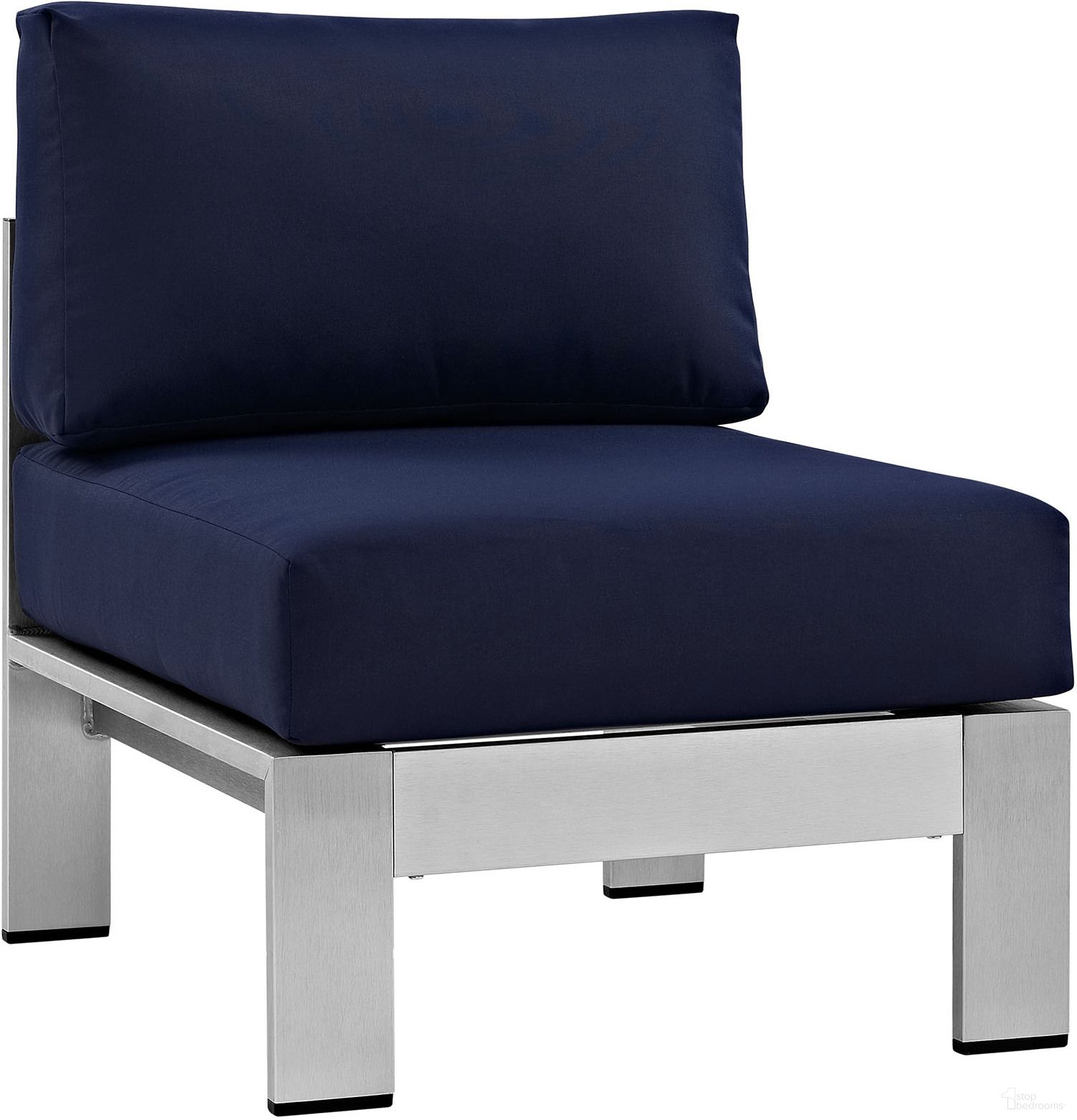 The appearance of Shore Silver Navy Armless Outdoor Patio Aluminum Chair designed by Modway in the modern / contemporary interior design. This silver navy piece of furniture  was selected by 1StopBedrooms from Shore Collection to add a touch of cosiness and style into your home. Sku: EEI-2263-SLV-NAV. Material: Foam.