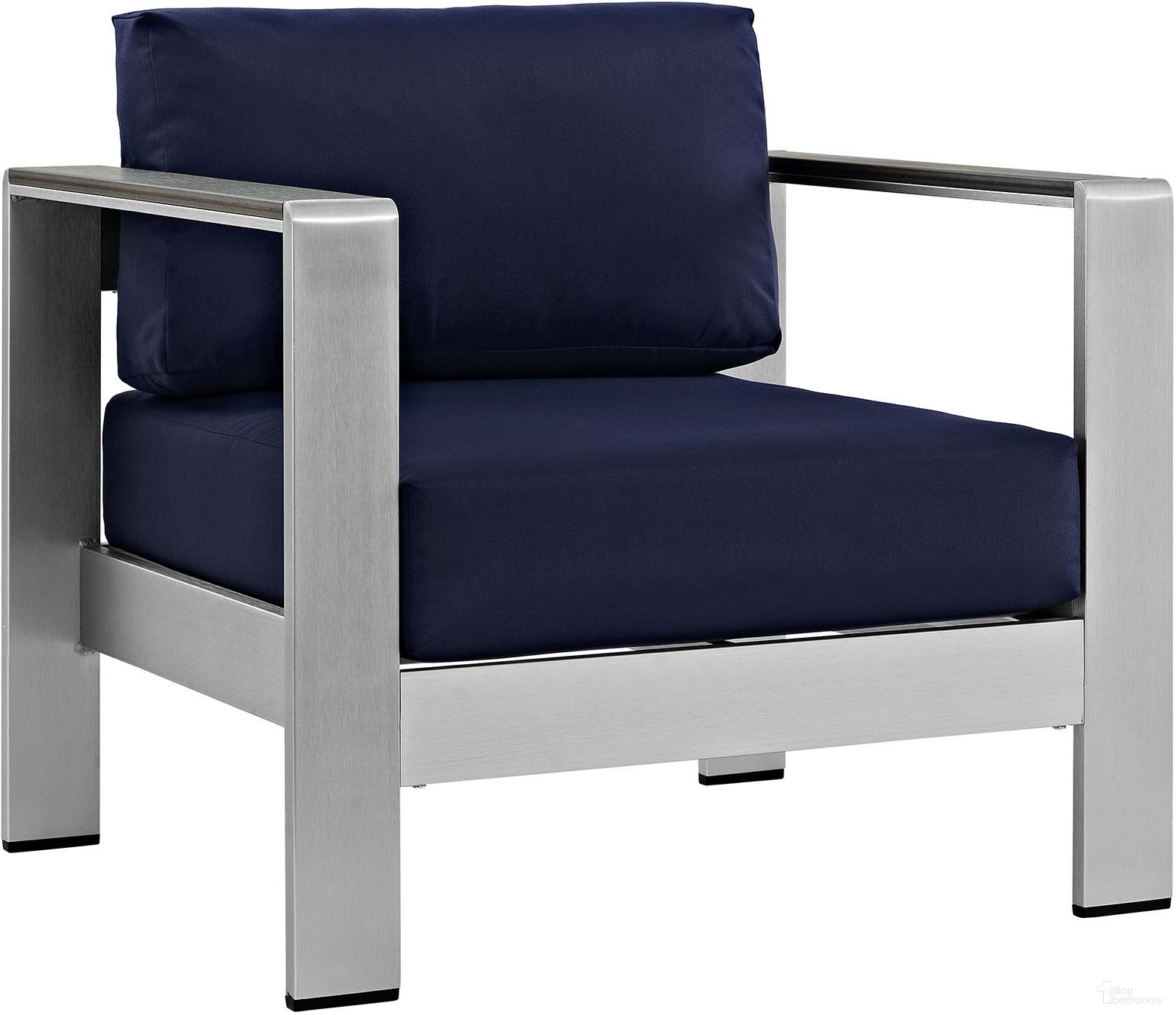 The appearance of Shore Silver Navy Outdoor Patio Aluminum Arm Chair designed by Modway in the modern / contemporary interior design. This silver navy piece of furniture was selected by 1StopBedrooms from Shore Collection to add a touch of cosiness and style into your home. Sku: EEI-2266-SLV-NAV. Material: Polyester.