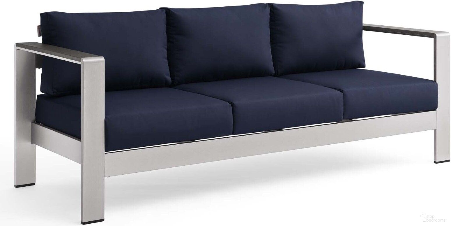 The appearance of Shore Silver Navy Outdoor Patio Aluminum Sofa designed by Modway in the modern / contemporary interior design. This silver navy piece of furniture was selected by 1StopBedrooms from Shore Collection to add a touch of cosiness and style into your home. Sku: EEI-3917-SLV-NAV. Material: Foam.