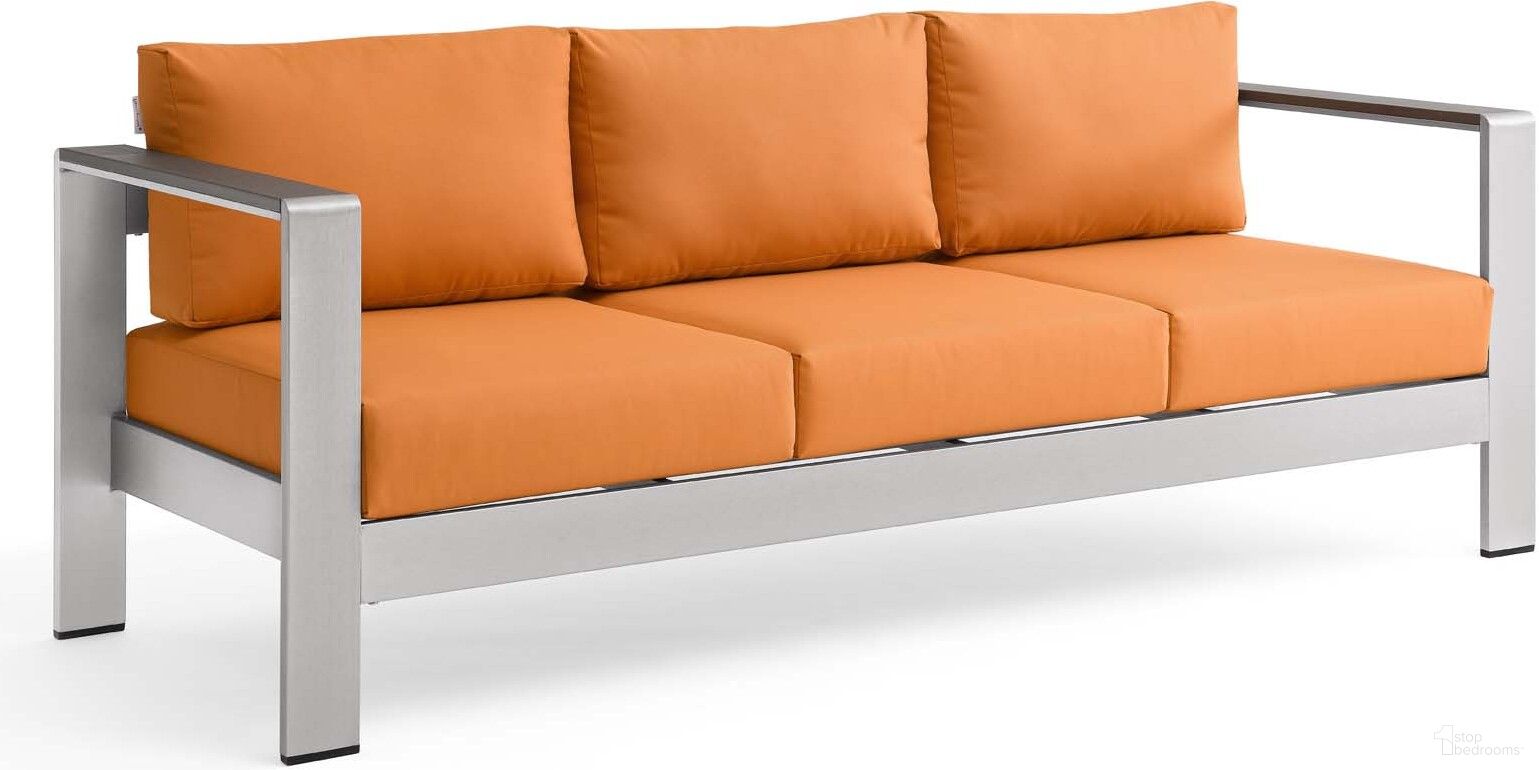 The appearance of Shore Silver Orange Outdoor Patio Aluminum Sofa designed by Modway in the modern / contemporary interior design. This silver orange piece of furniture was selected by 1StopBedrooms from Shore Collection to add a touch of cosiness and style into your home. Sku: EEI-3917-SLV-ORA. Material: Foam.