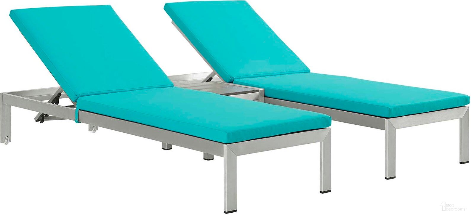 Shore Silver Turquoise 3 Piece Outdoor Patio Aluminum Chaise with Cushions