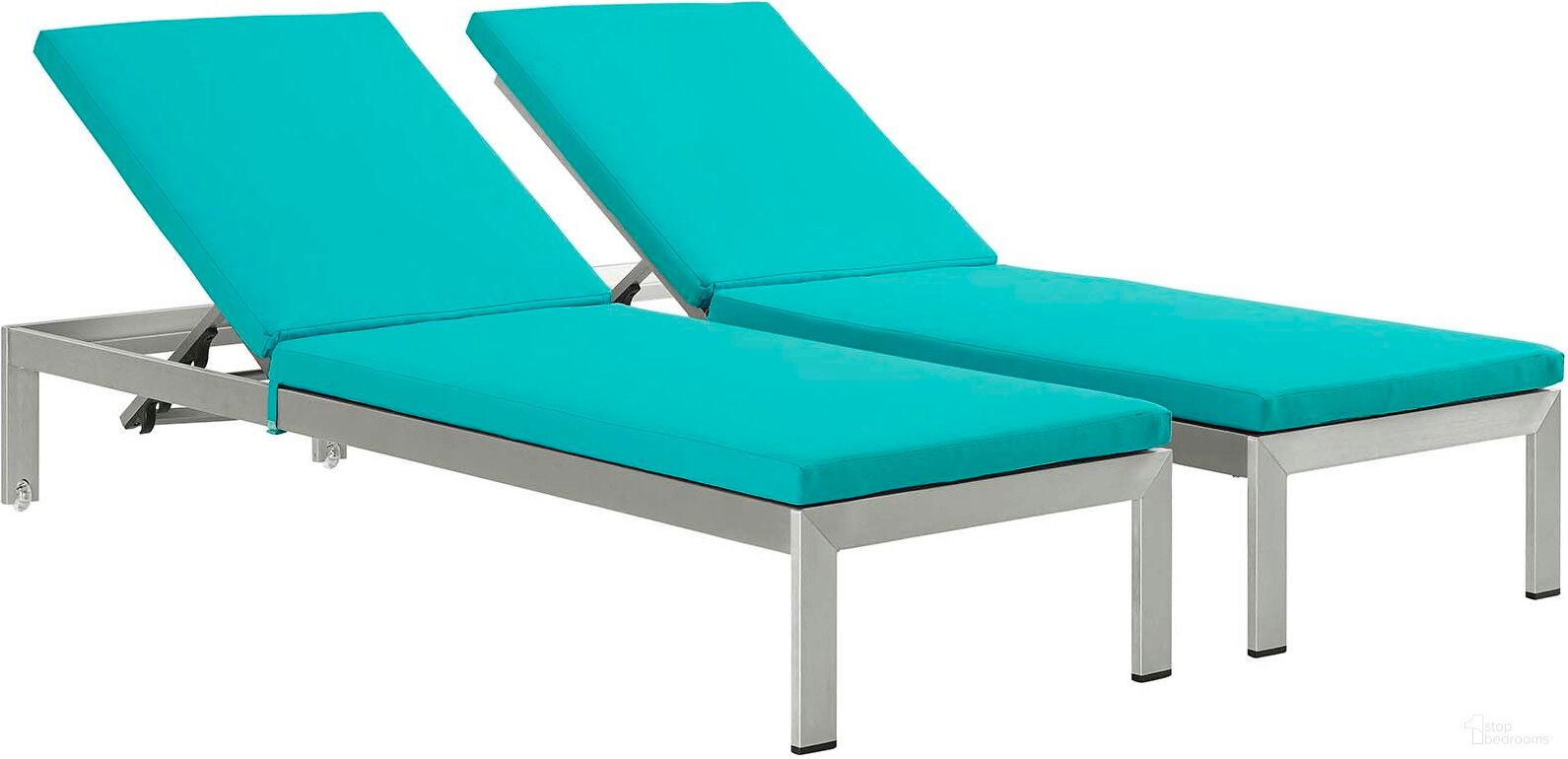 Shore Silver Turquoise Chaise with Cushions Outdoor Patio Aluminum Set of 2