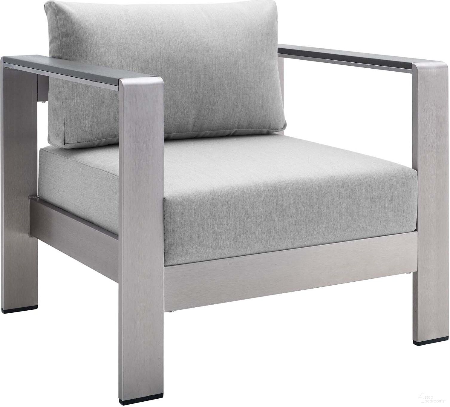 The appearance of Shore Sunbrella Fabric Aluminum Outdoor Patio Armchair In Silver Gray designed by Modway in the modern / contemporary interior design. This silver gray piece of furniture was selected by 1StopBedrooms from Shore Collection to add a touch of cosiness and style into your home. Sku: EEI-4225-SLV-GRY. Material: Foam.