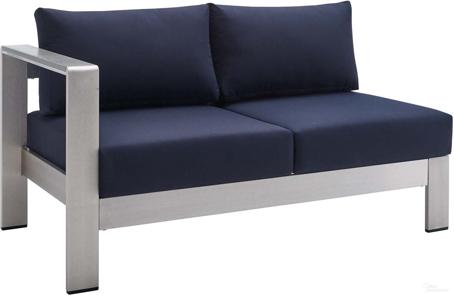 The appearance of Shore Sunbrella Fabric Aluminum Outdoor Patio Left-Arm Loveseat EEI-4223-SLV-NAV designed by Modway in the modern / contemporary interior design. This silver navy piece of furniture was selected by 1StopBedrooms from Shore Collection to add a touch of cosiness and style into your home. Sku: EEI-4223-SLV-NAV. Material: Foam.