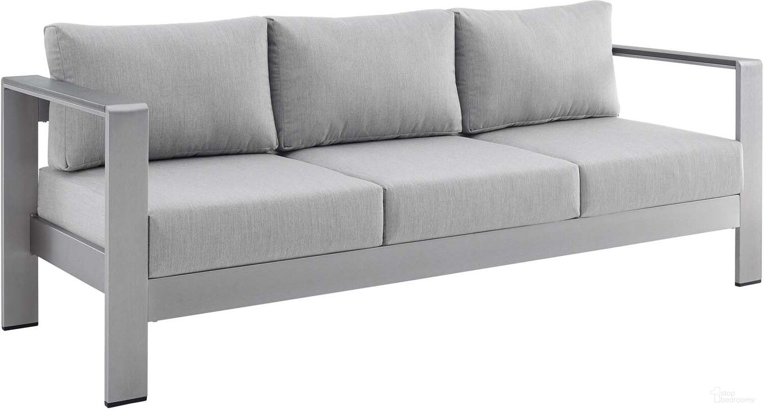 The appearance of Shore Sunbrella Fabric Aluminum Outdoor Patio Sofa EEI-4228-SLV-GRY designed by Modway in the modern / contemporary interior design. This silver gray piece of furniture was selected by 1StopBedrooms from Shore Collection to add a touch of cosiness and style into your home. Sku: EEI-4228-SLV-GRY. Material: Foam.