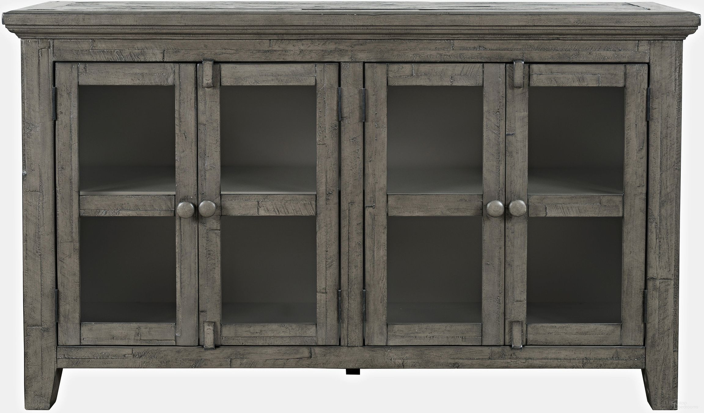 The appearance of Rustic Shores 54 Inch 4 Door Credenza Cabinet In Stone designed by Jofran in the country / farmhouse interior design. This stone piece of furniture  was selected by 1StopBedrooms from Rustic Shores Collection to add a touch of cosiness and style into your home. Sku: 2130-5432. Material: Acacia.