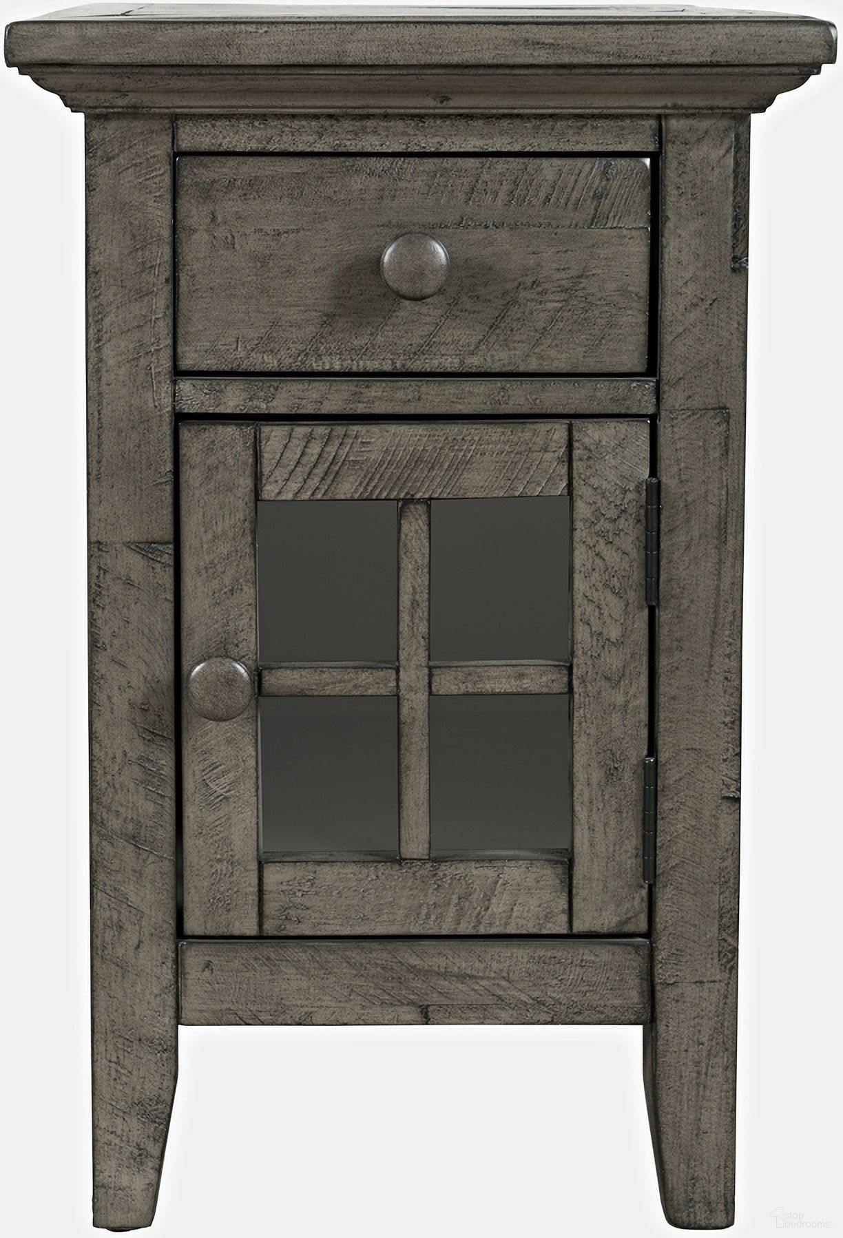 The appearance of Rustic Shores USB Charging Chairside End Table In Stone designed by Jofran in the country / farmhouse interior design. This stone piece of furniture  was selected by 1StopBedrooms from Rustic Shores Collection to add a touch of cosiness and style into your home. Sku: 2130-22. Material: Acacia.