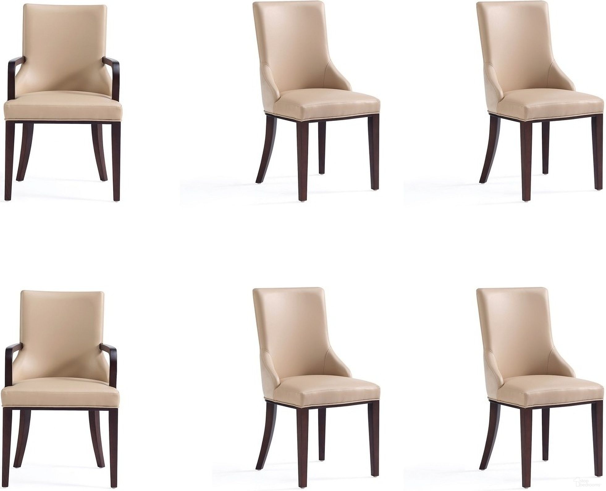 Shubert 6-Piece Faux Leather and Velvet Dining Chair Set In Tan