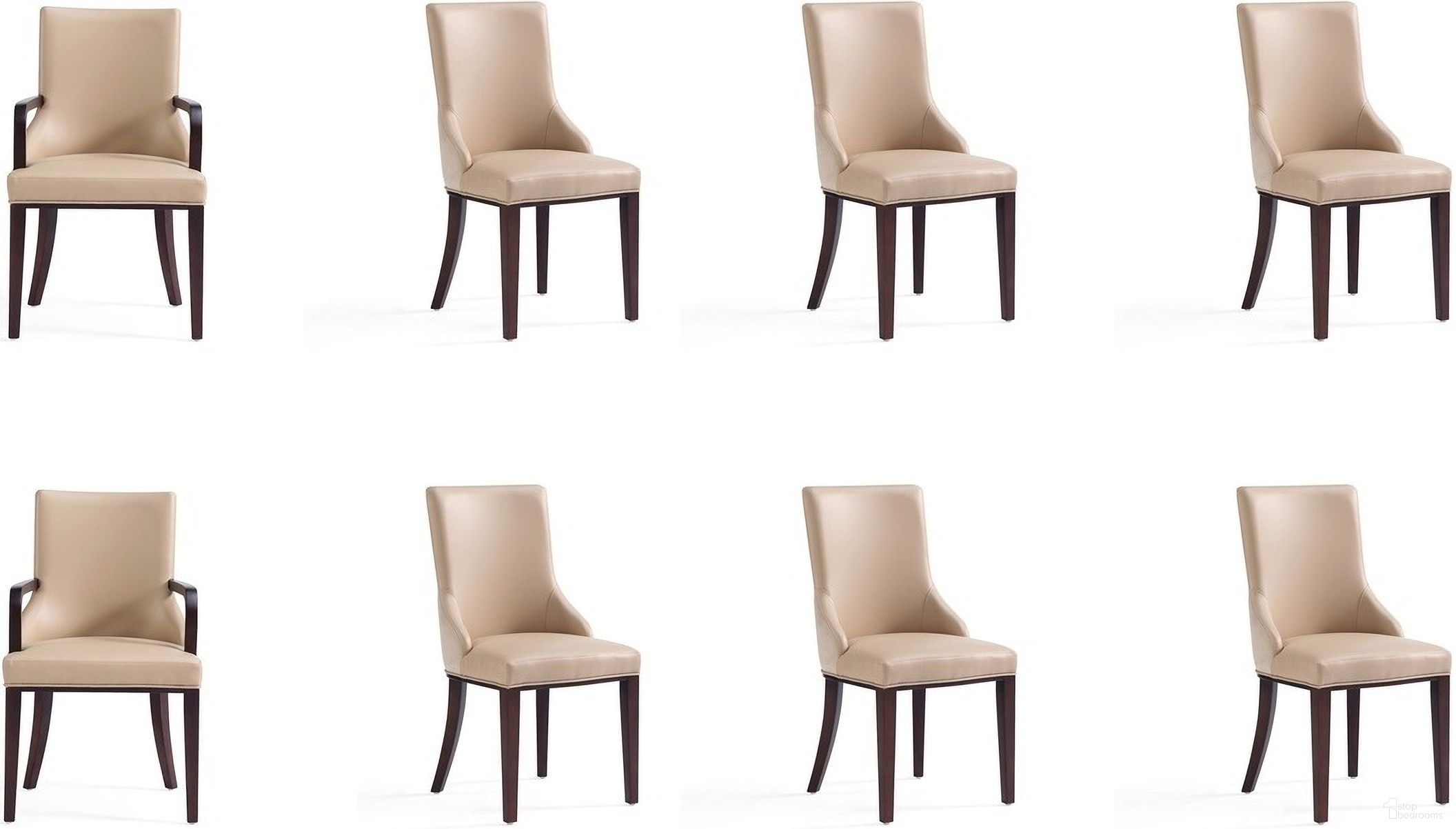 Shubert 8-Piece Faux Leather and Velvet Dining Chair Set In Tan