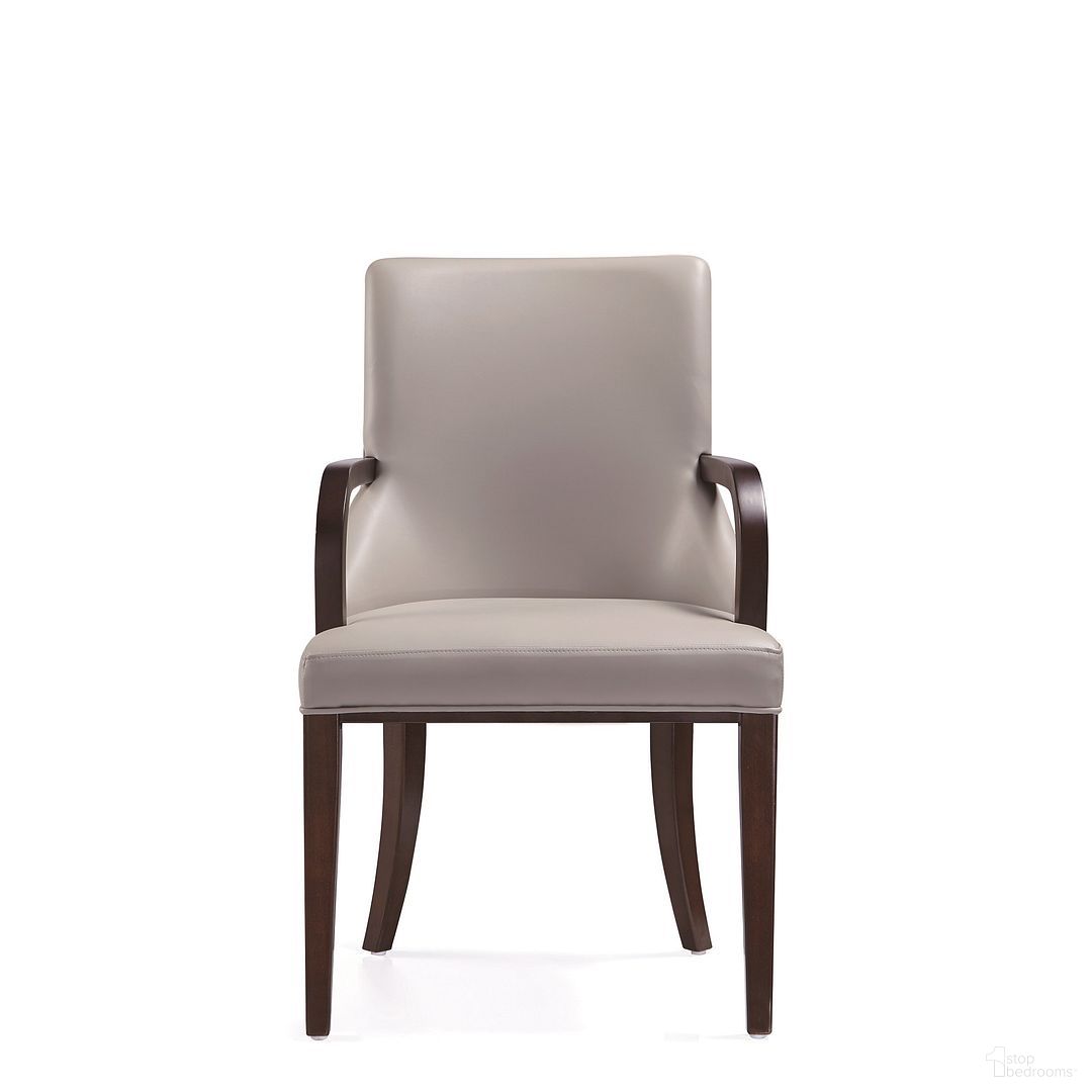 The appearance of Shubert Faux Leather and Velvet Dining Armchair In Light Grey designed by Manhattan Comfort in the modern / contemporary interior design. This light grey piece of furniture  was selected by 1StopBedrooms from Shubert Collection to add a touch of cosiness and style into your home. Sku: DC055AR-LG. Material: Wood. Chair Type: Arm Chair.