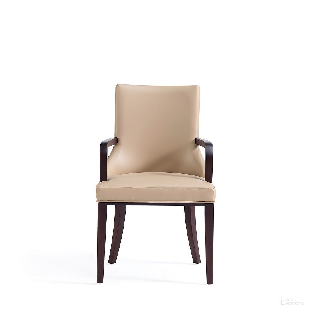 Shubert Faux Leather and Velvet Dining Armchair In Tan