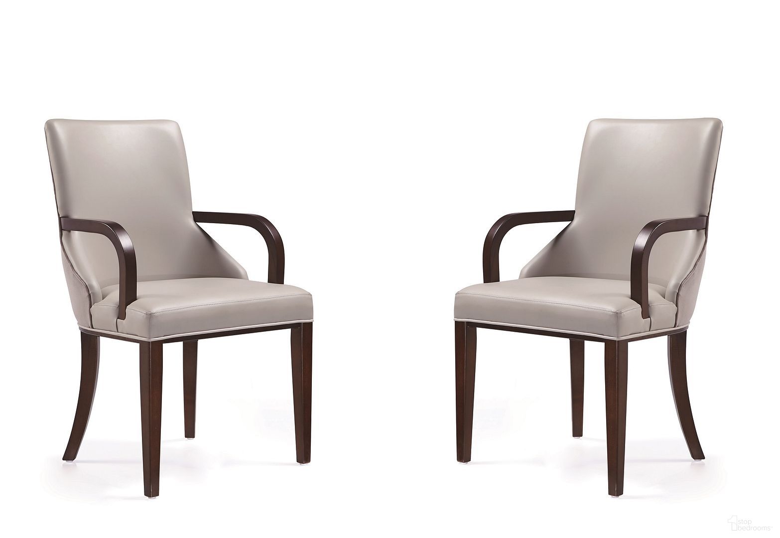 The appearance of Shubert Faux Leather and Velvet Dining Armchair Set of 2 In Light Grey designed by Manhattan Comfort in the modern / contemporary interior design. This light grey piece of furniture  was selected by 1StopBedrooms from Shubert Collection to add a touch of cosiness and style into your home. Sku: DC055AR-LG;DC055AR-LG. Material: Wood. Chair Type: Arm Chair.