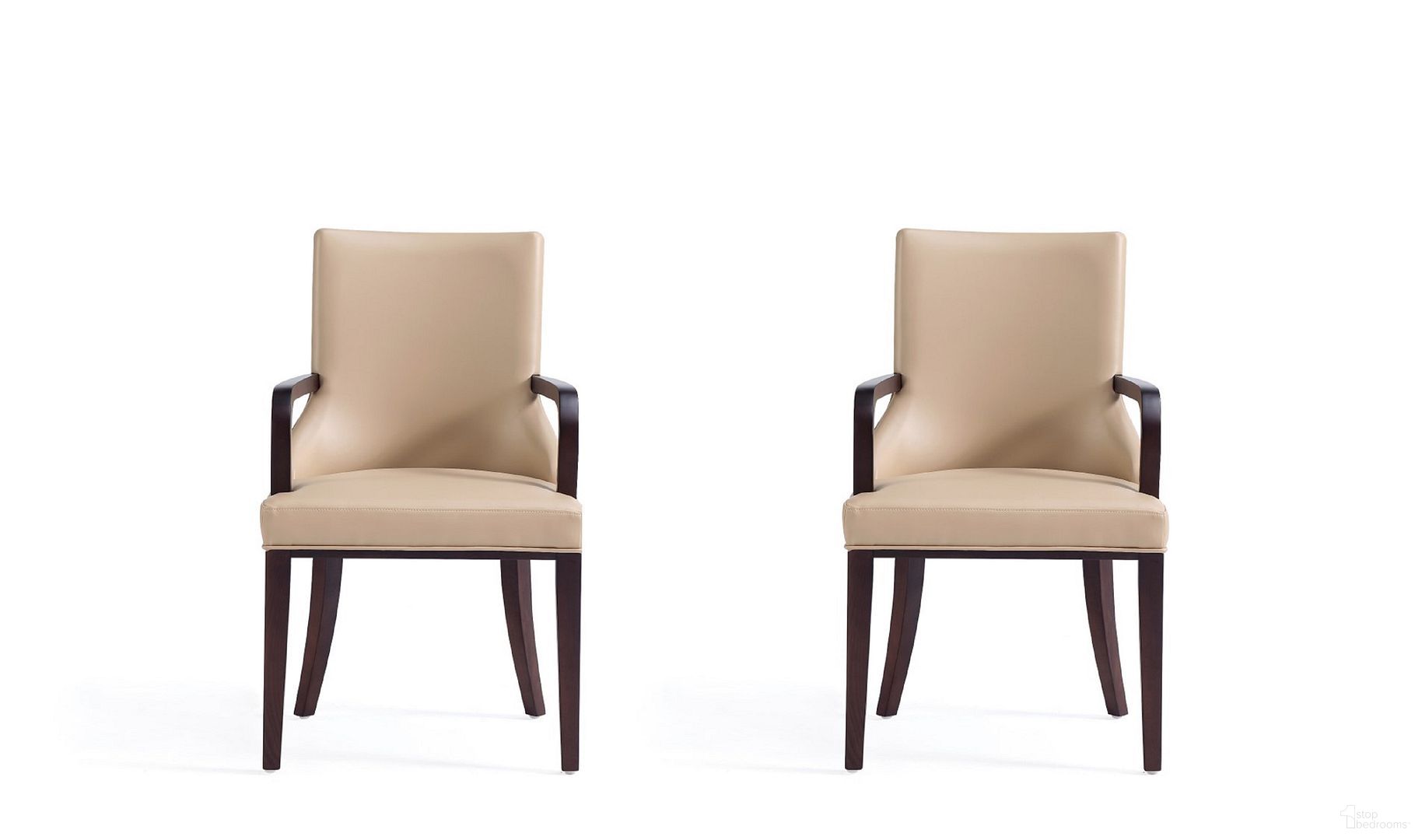 Shubert Faux Leather and Velvet Dining Armchair Set of 2 In Tan