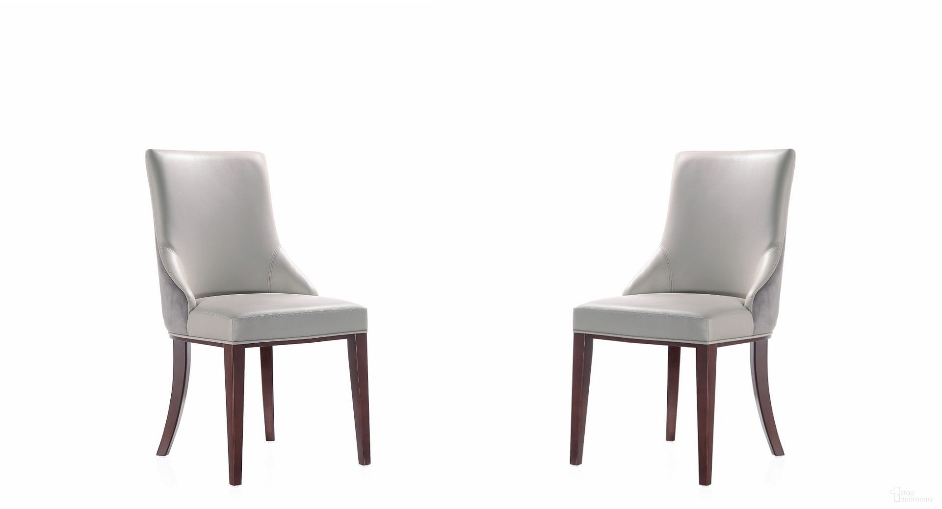 The appearance of Shubert Faux Leather and Velvet Dining Chair Set of 2 In Light Grey designed by Manhattan Comfort in the modern / contemporary interior design. This light grey piece of furniture was selected by 1StopBedrooms from Shubert Collection to add a touch of cosiness and style into your home. Sku: DC055-LG. Material: Wood. Chair Type: Side Chair.
