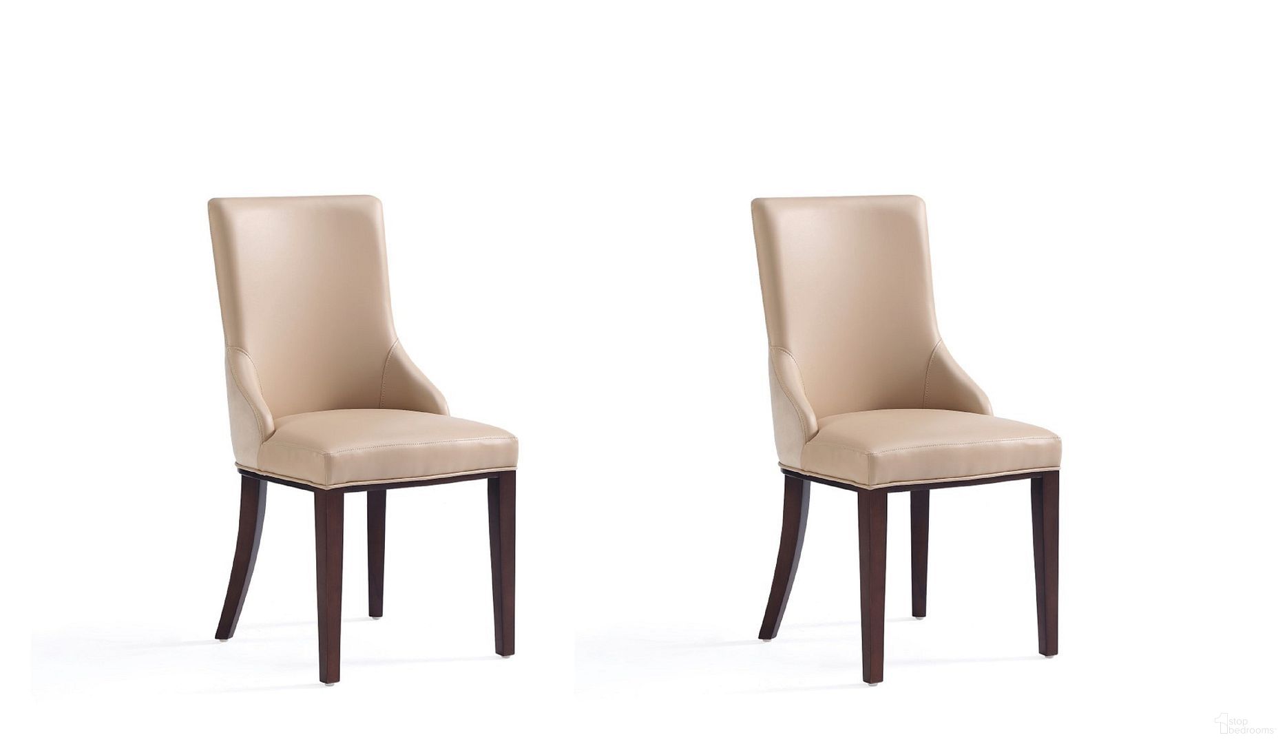 The appearance of Shubert Faux Leather and Velvet Dining Chair Set of 2 In Tan designed by Manhattan Comfort in the modern / contemporary interior design. This tan piece of furniture was selected by 1StopBedrooms from Shubert Collection to add a touch of cosiness and style into your home. Sku: DC055-TN. Material: Wood. Chair Type: Side Chair.