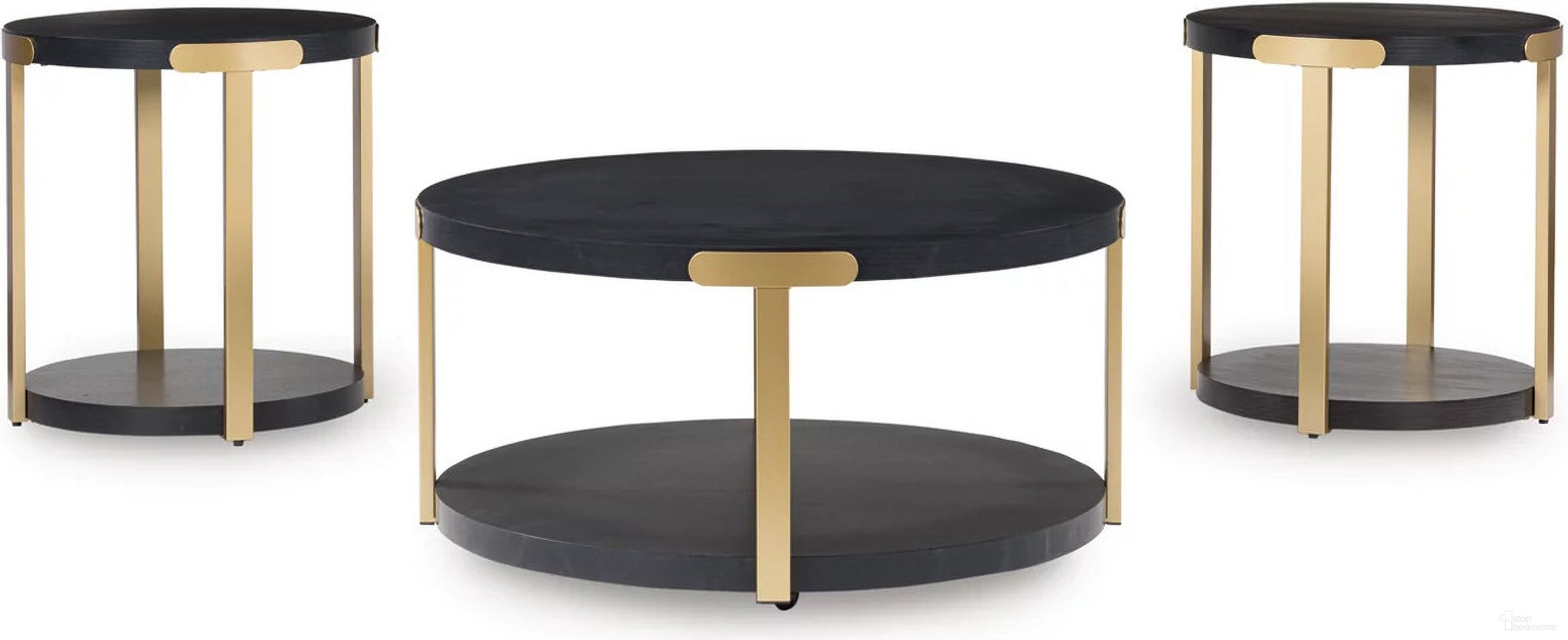 Shylore Table Set of 3 In Brass and Black