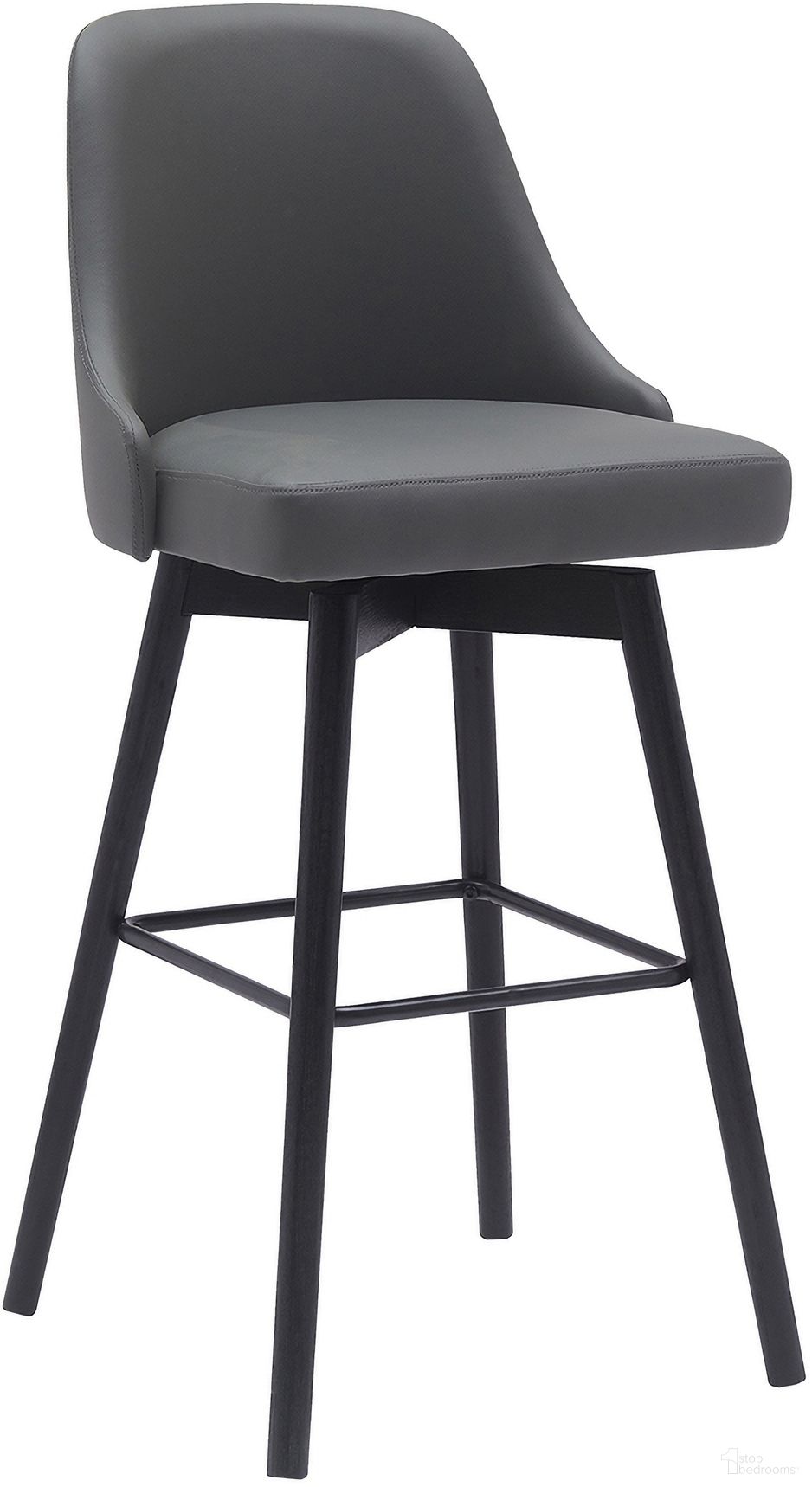 Sicily 30 Inch Swivel Black Wood Bar Stool In Gray Faux Leather
