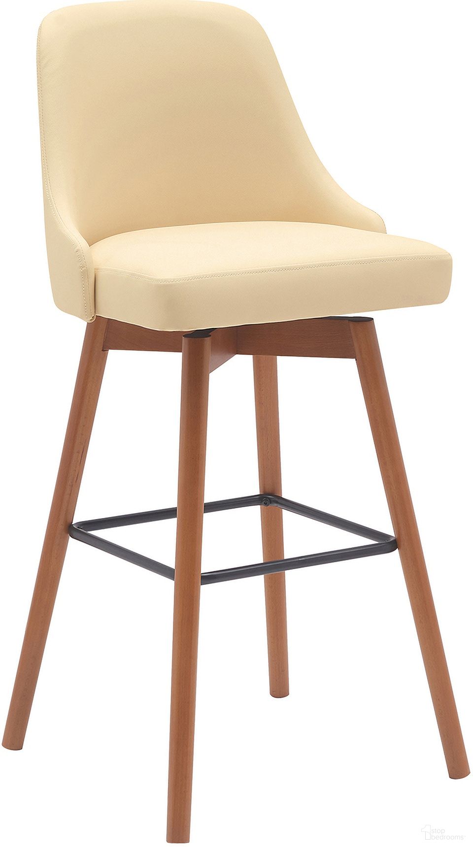 The appearance of Sicily 30 Inch Swivel Walnut Wood Bar Stool In Cream Faux Leather designed by Armen Living in the modern / contemporary interior design. This cream piece of furniture was selected by 1StopBedrooms from Sicily Collection to add a touch of cosiness and style into your home. Sku: LCSIBAWACR30. Material: Faux Leather.
