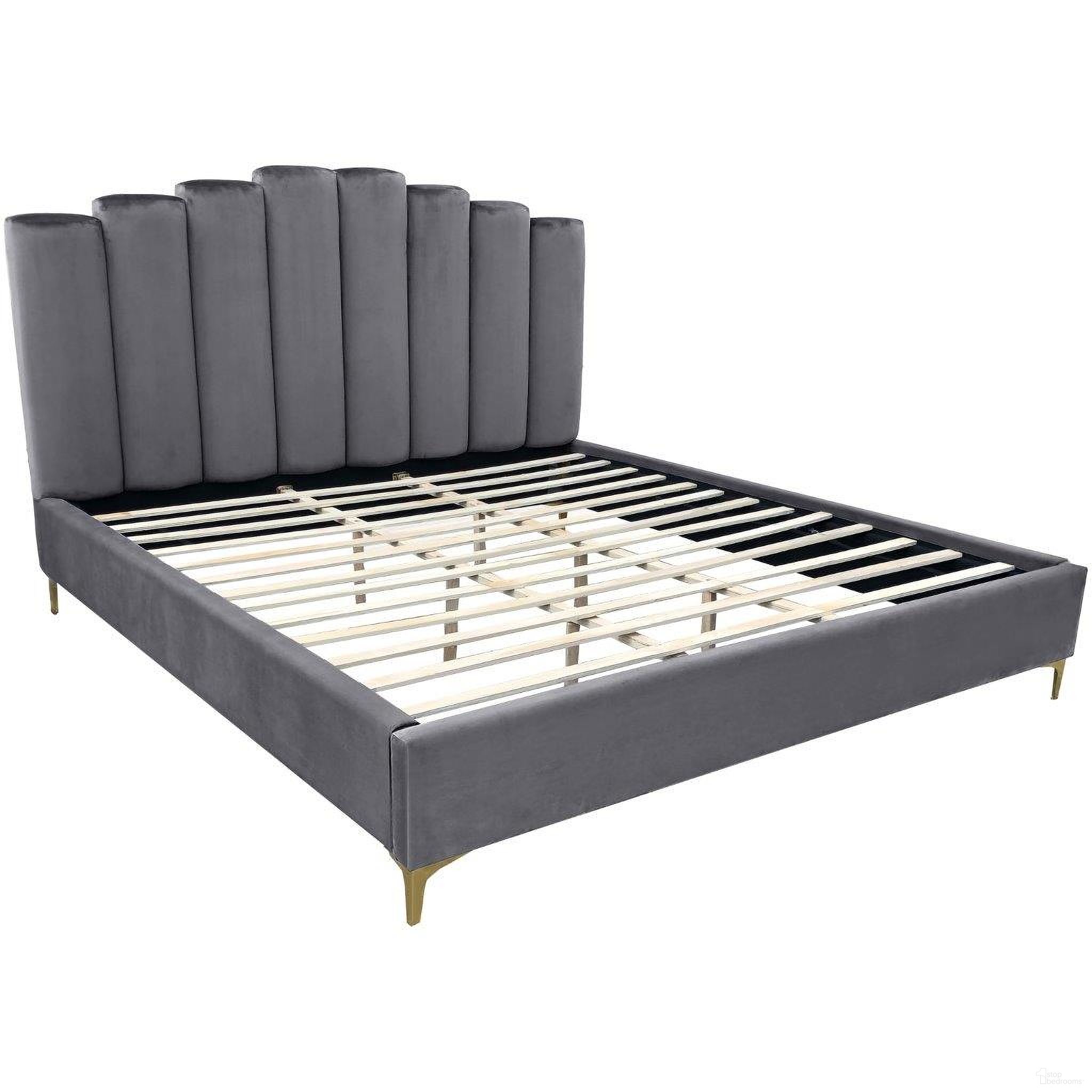 The appearance of Sicily Velvet Fabric California King Platform Bed In Gray designed by Best Master Furniture in the modern / contemporary interior design. This gray piece of furniture  was selected by 1StopBedrooms from Sicily Collection to add a touch of cosiness and style into your home. Sku: 562VGCK. Bed Type: Platform Bed. Material: Upholstered. Bed Size: California King.