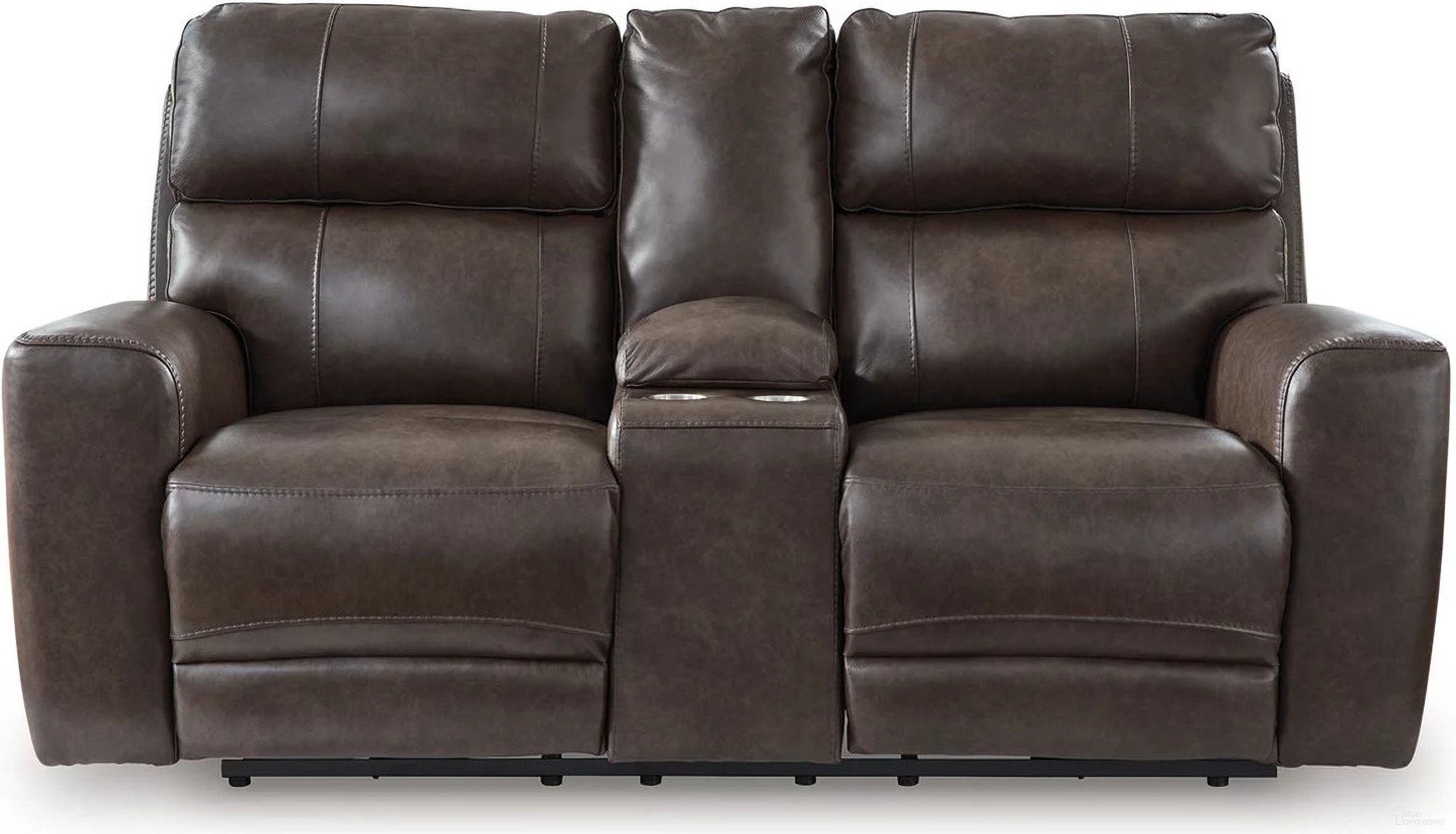 The appearance of Side Step Power Reclining Loveseat with Console In Smoke designed by Signature Design by Ashley in the modern / contemporary interior design. This smoke piece of furniture was selected by 1StopBedrooms from Side Step Collection to add a touch of cosiness and style into your home. Sku: NCU6450618. Material: Leather Match.