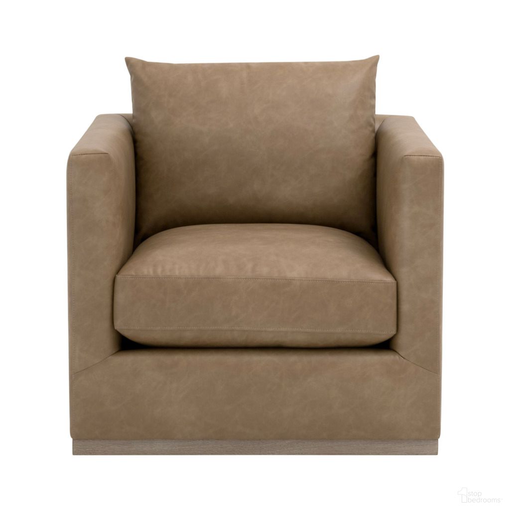 Siena Plinth Base Swivel Club Chair In Ivanhoe Toast and Natural Gray
