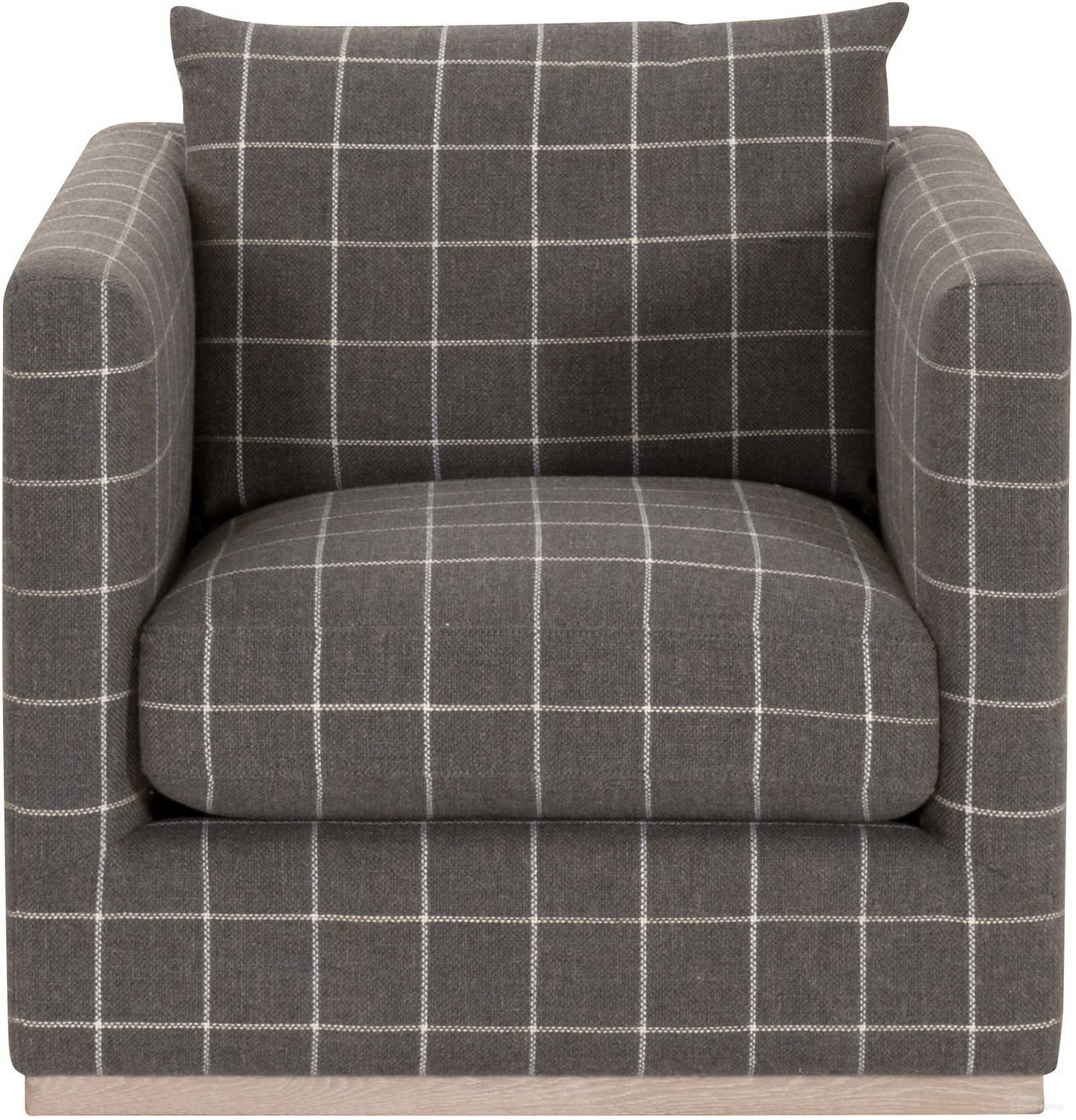 The appearance of Siena Plinth Base Swivel Club Chair In Windowpane Steel and Natural Gray designed by Essentials For Living in the transitional interior design. This steel/natural gray piece of furniture  was selected by 1StopBedrooms from Stitch & Hand Collection to add a touch of cosiness and style into your home. Sku: 6608.WSTL/NG. Material: Solid Oak.