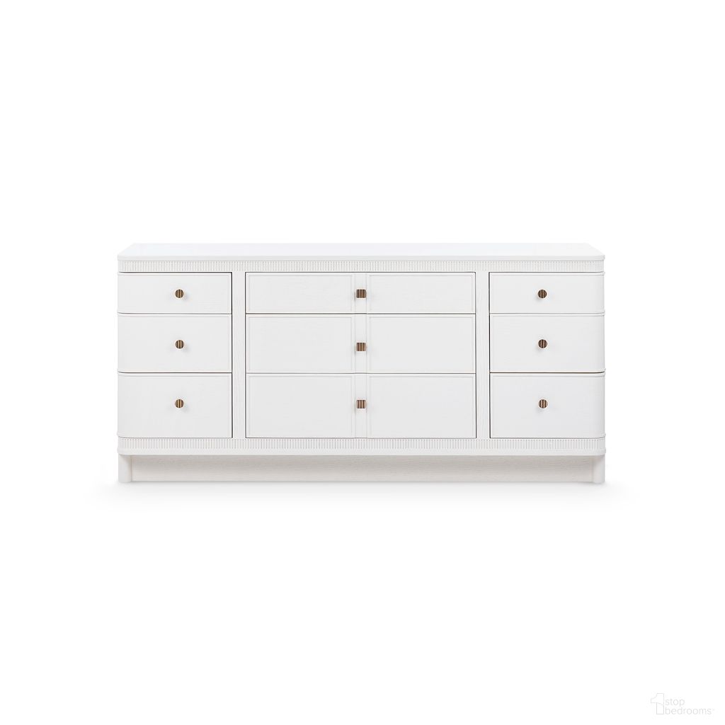 The appearance of Sienna 9-Drawer Cabinet In Glazed Whisper White designed by Villa & House in the transitional interior design. This glazed whisper white piece of furniture was selected by 1StopBedrooms from Sienna Collection to add a touch of cosiness and style into your home. Sku: SIE-450-950-884. Material: Oak.