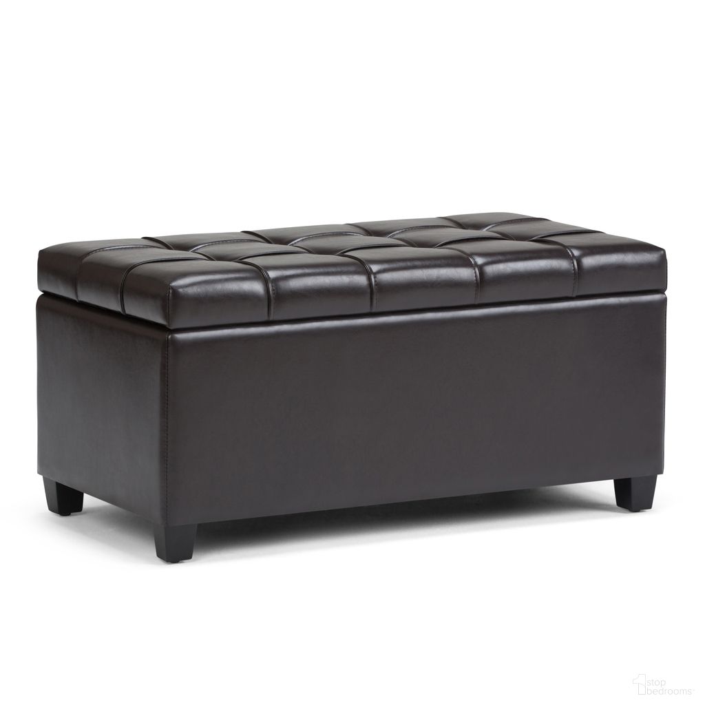 Sienna Vegan Faux Leather Storage Ottoman Bench In Tanners Brown