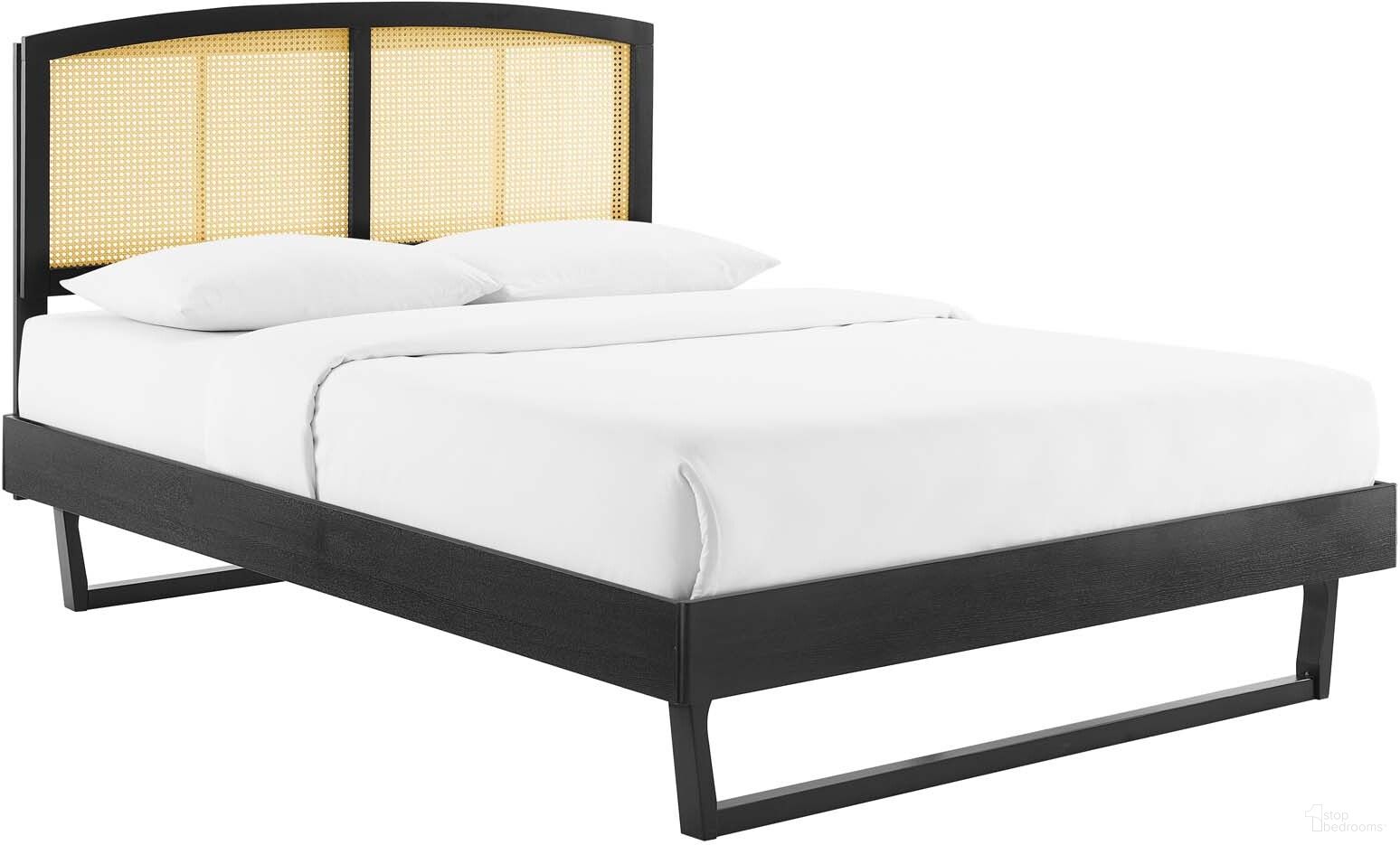 Sierra Cane and Wood Full Platform Bed With Angular Legs In Black
