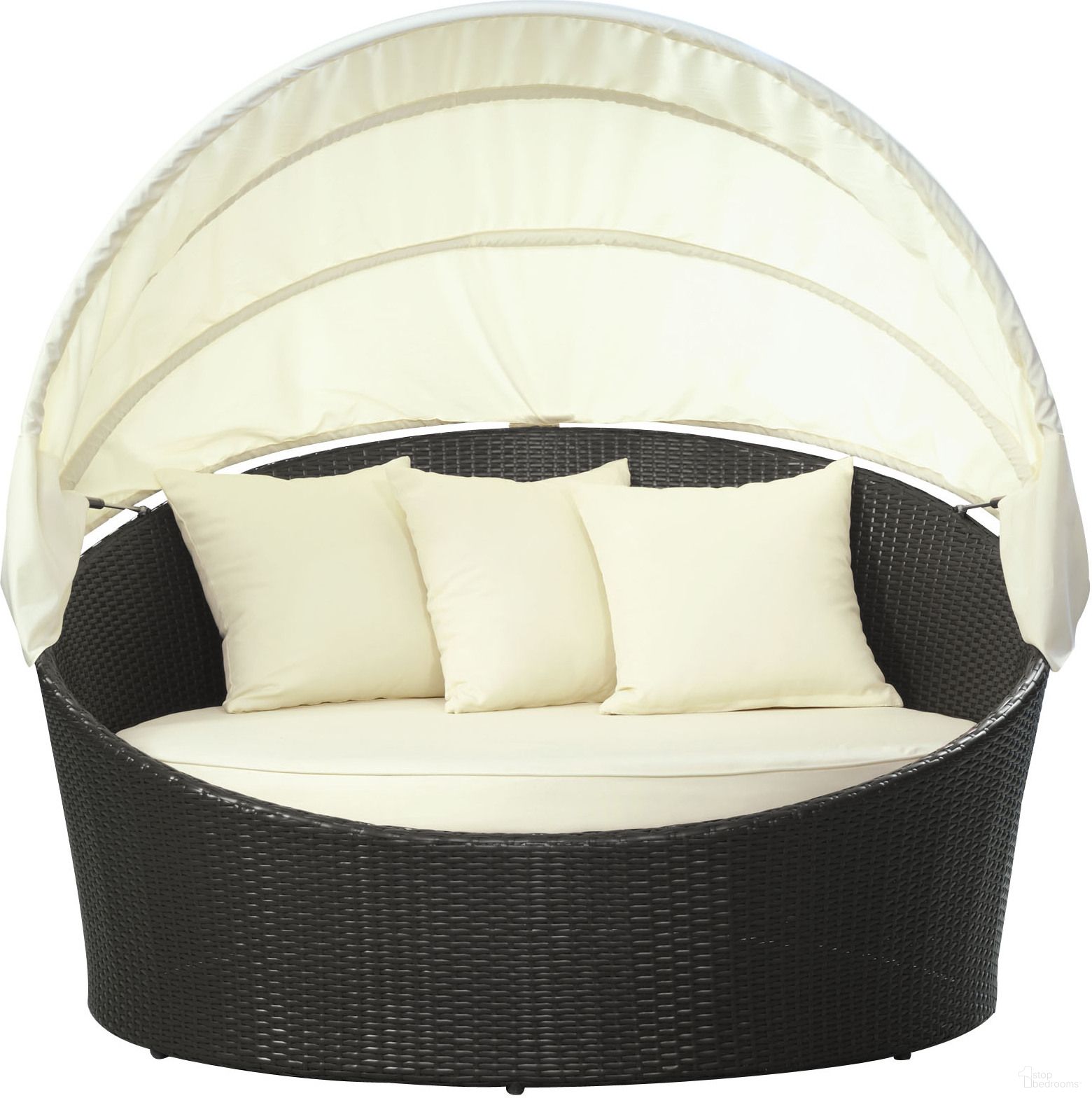 The appearance of Siesta Espresso White Canopy Outdoor Patio Daybed EEI-642-EXP-WHI designed by Modway in the modern / contemporary interior design. This espresso white piece of furniture was selected by 1StopBedrooms from Siesta Collection to add a touch of cosiness and style into your home. Sku: EEI-642-EXP-WHI. Material: Aluminum.