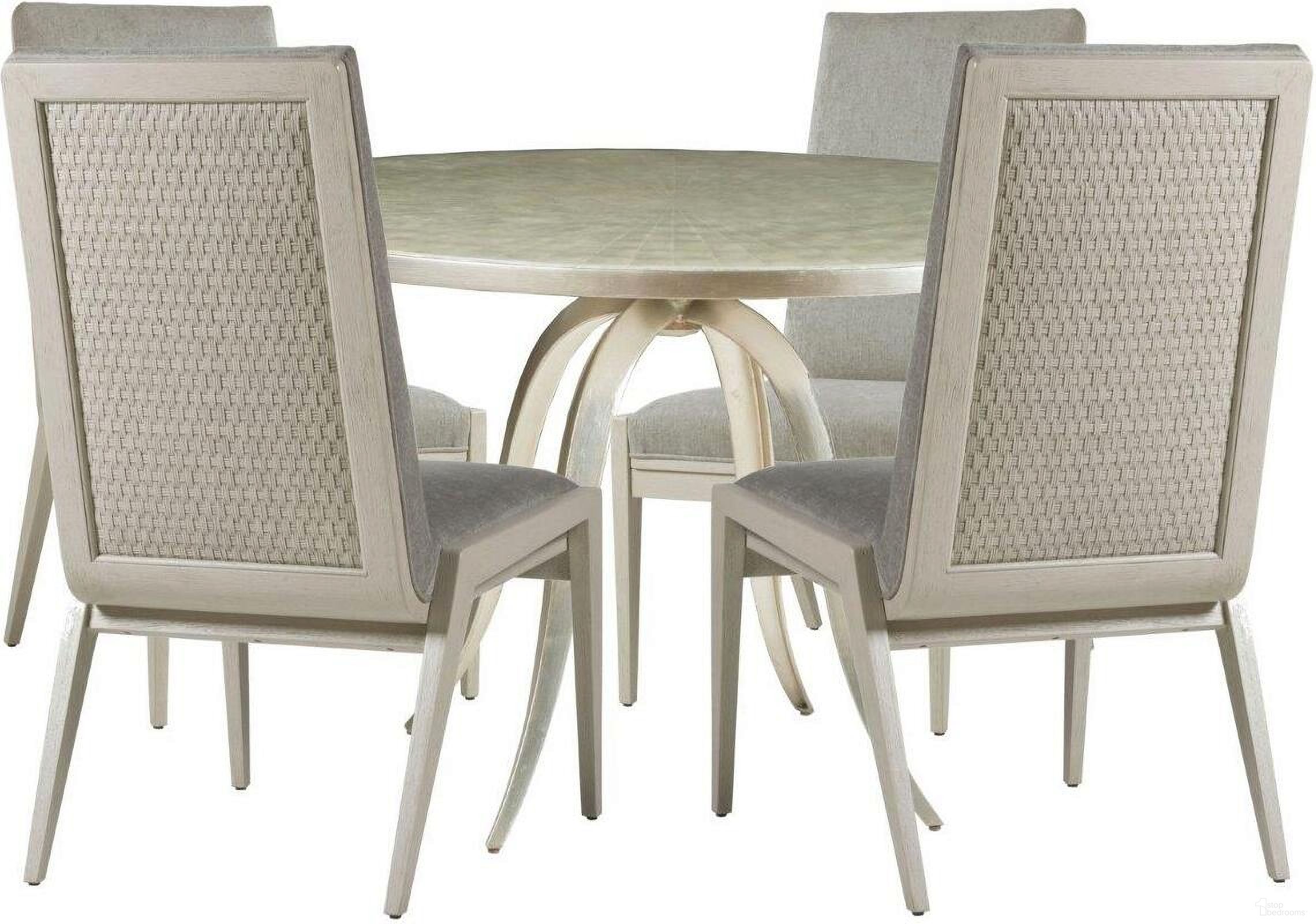 The appearance of Signature Designs Champagne Foil Capiz Round Dining Room Set designed by Artistica Home in the transitional interior design. This champagne piece of furniture was selected by 1StopBedrooms from Signature Designs Collection to add a touch of cosiness and style into your home. Sku: 2155-870C;01-2105-880-01. Table Base Style: Legs. Table Top Shape: Round. Material: Metal. Size: 48".