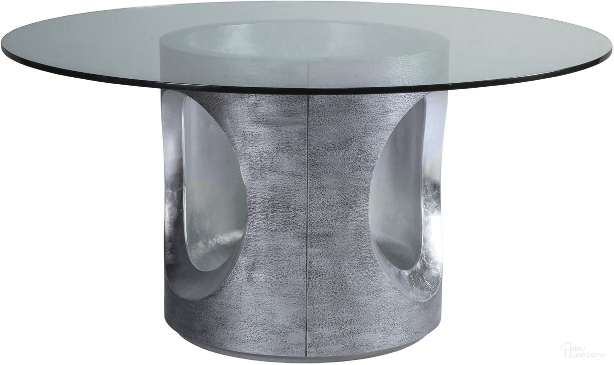 The appearance of Signature Designs Circa Round Dining Table with Glass Top In Silver Leaf designed by Artistica Home in the modern / contemporary interior design. This silver leaf piece of furniture was selected by 1StopBedrooms from Signature Designs Collection to add a touch of cosiness and style into your home. Sku: 2275-870-56C. Table Base Style: Pedestal. Table Top Shape: Round. Material: Other. Size: 56".