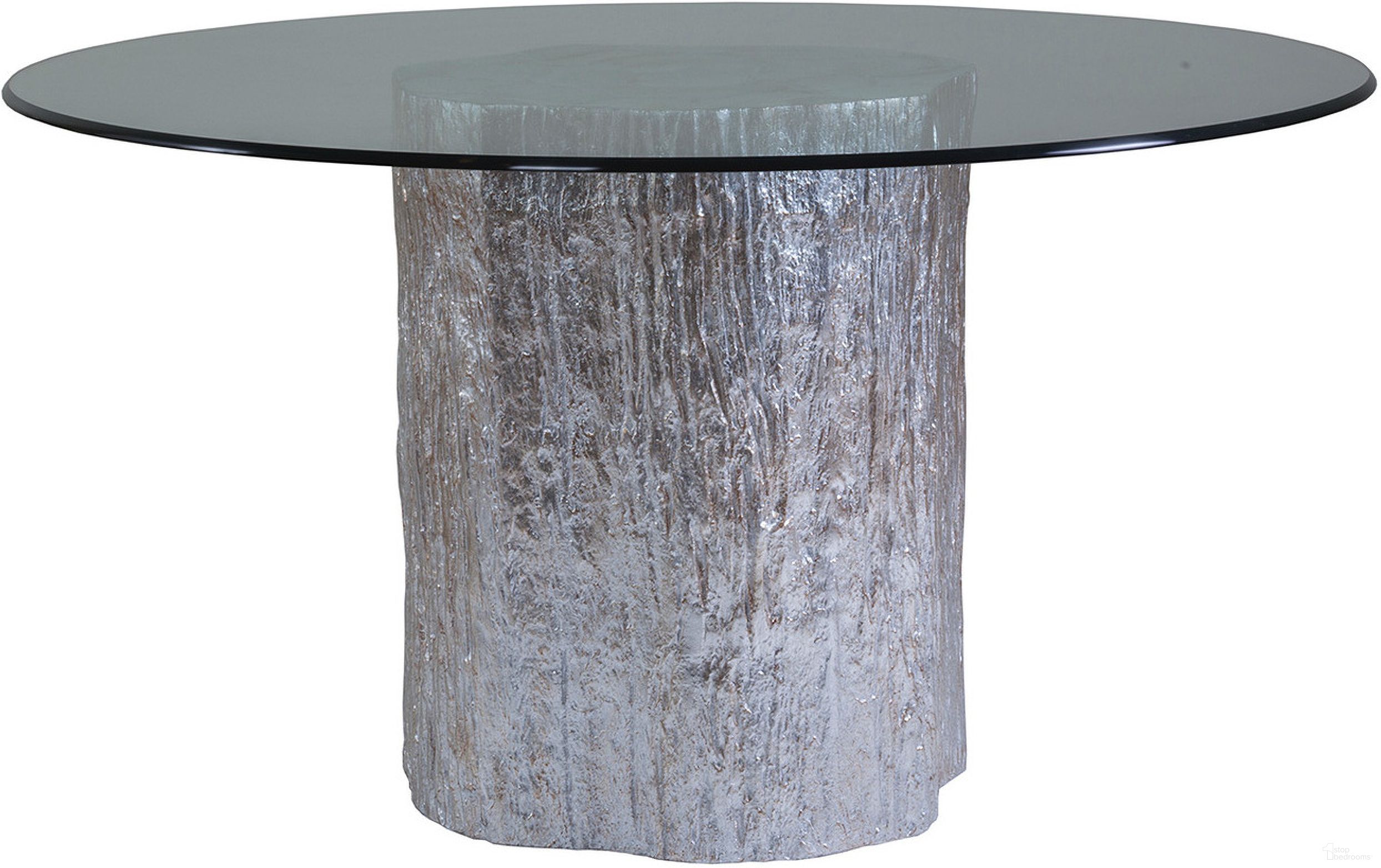 The appearance of Signature Designs Trunk Segment Round Dining Table with Glass Top In Silver Leaf designed by Artistica Home in the modern / contemporary interior design. This silver leaf piece of furniture  was selected by 1StopBedrooms from Signature Designs Collection to add a touch of cosiness and style into your home. Sku: 2037-870-56C. Table Base Style: Pedestal. Table Top Shape: Round. Size: 56". Material: Gold.