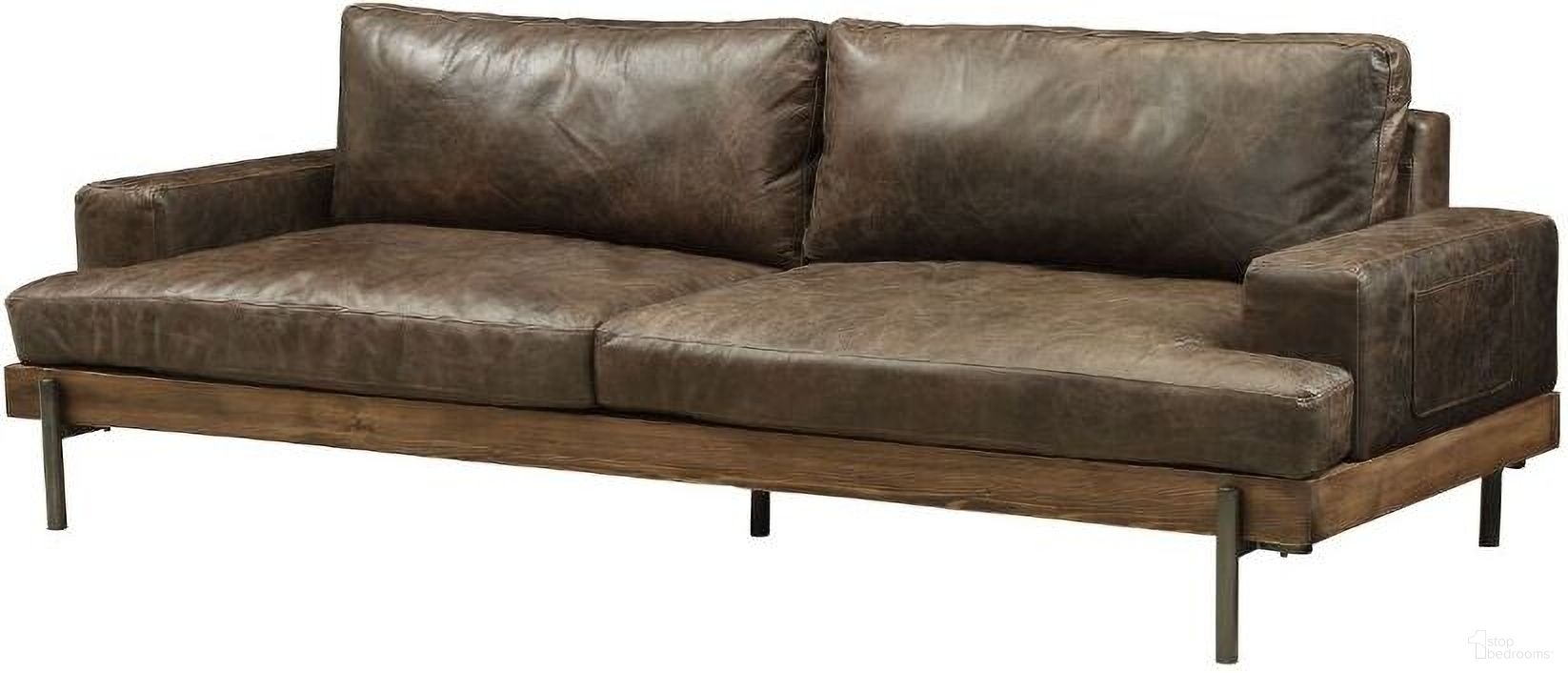 The appearance of Silchester Distress Chocolate Leather Sofa designed by ACME in the industrial interior design. This brown piece of furniture was selected by 1StopBedrooms from Silchester Collection to add a touch of cosiness and style into your home. Sku: 52475. Material: Leather.