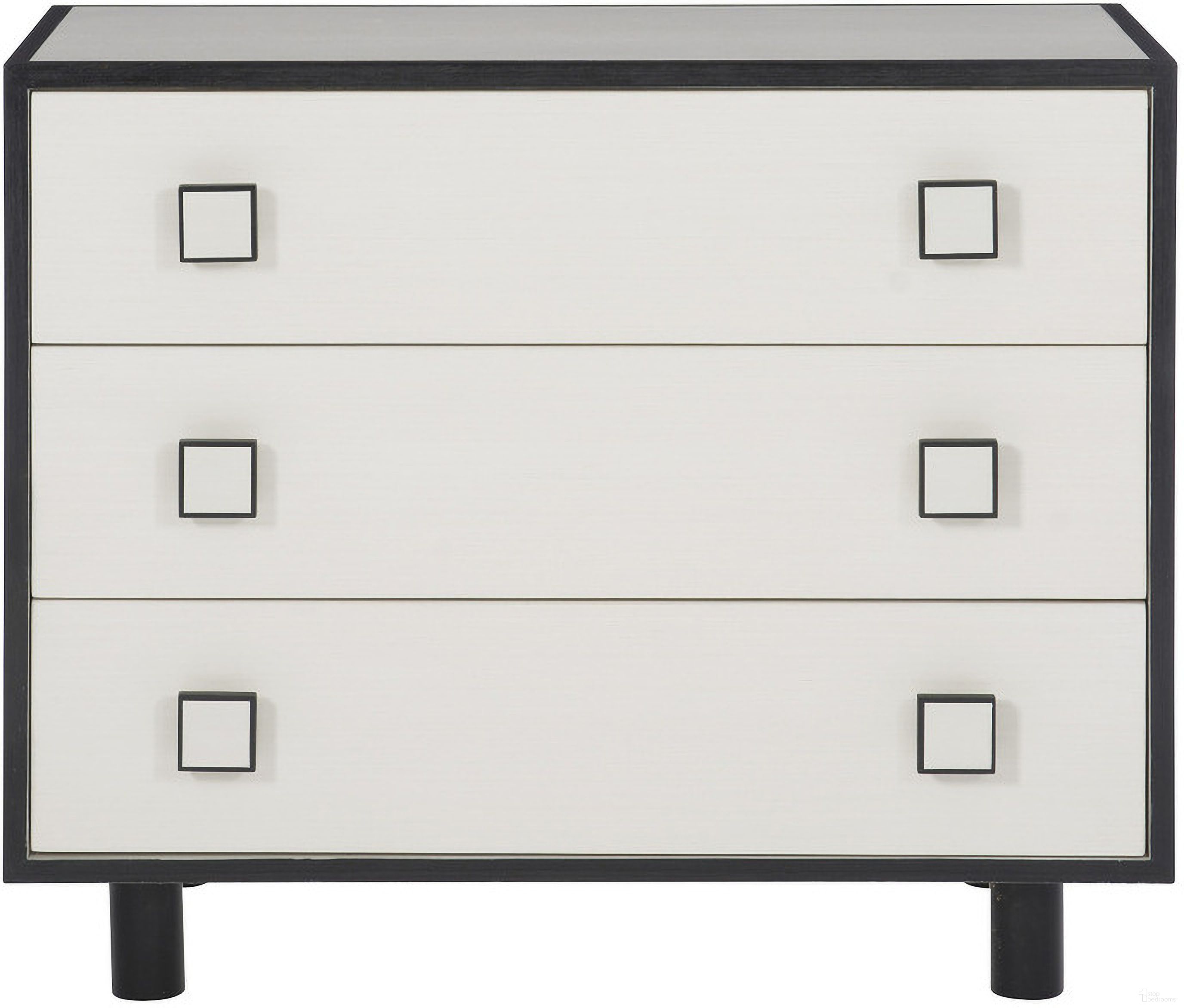 The appearance of Silhouette 3-Drawer Nightstand designed by Bernhardt in the modern / contemporary interior design. This eggshell/onyx piece of furniture  was selected by 1StopBedrooms from Silhouette Collection to add a touch of cosiness and style into your home. Sku: 307230. Material: Wood.