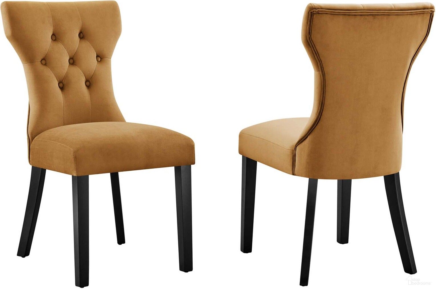 The appearance of Silhouette Performance Velvet Dining Chair Set Of 2 In Cognac designed by Modway in the modern / contemporary interior design. This cognac piece of furniture  was selected by 1StopBedrooms from Silhouette Collection to add a touch of cosiness and style into your home. Sku: EEI-5014-COG. Material: Wood. Chair Type: Side Chair.