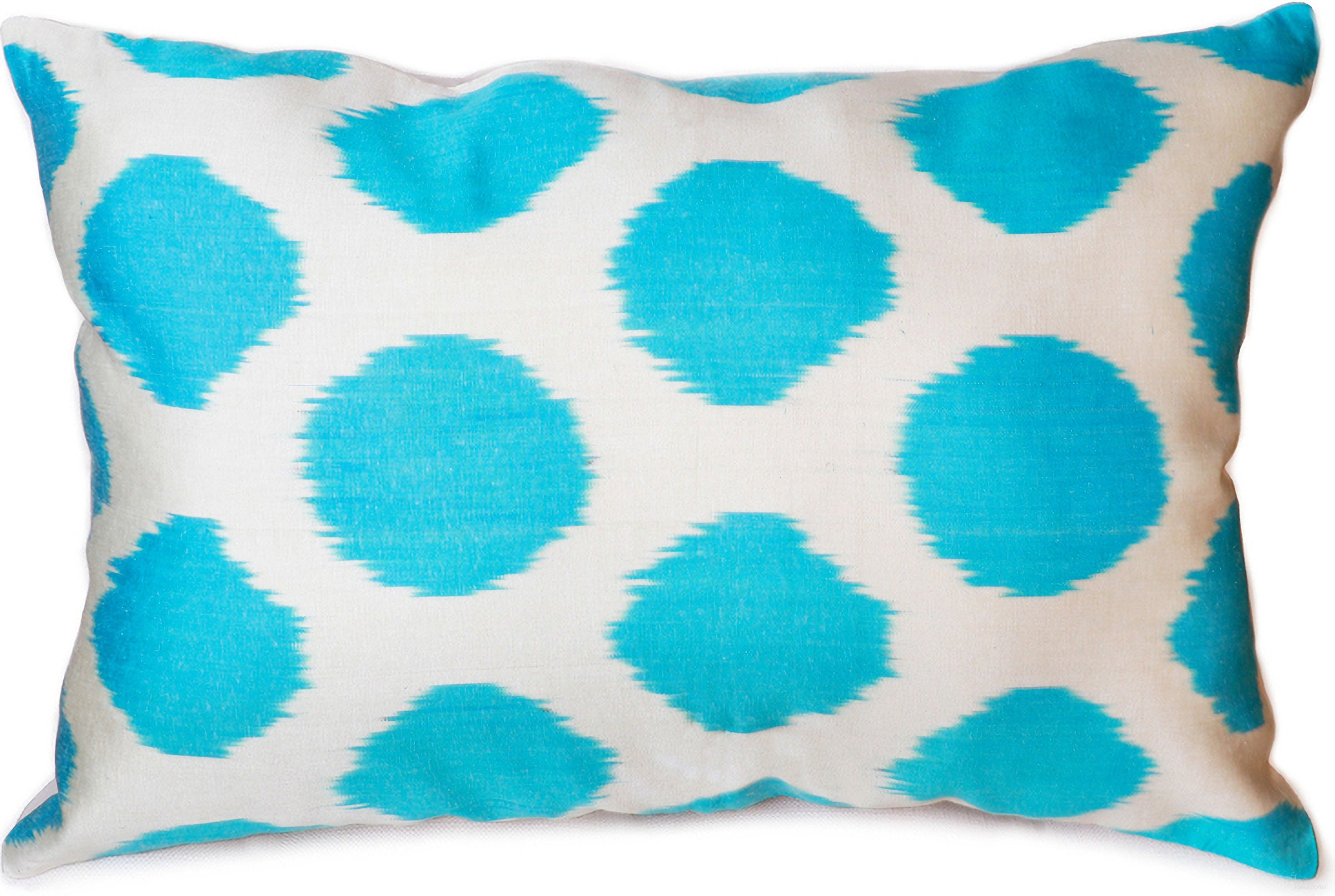 Silk Velvet Ikat 15" x 24" Pillow In Ivory and Aqua