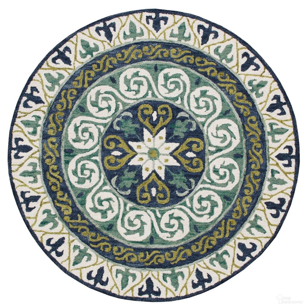 Silra Medallion Hand-Hooked Wool Area Rug In Blue and Green
