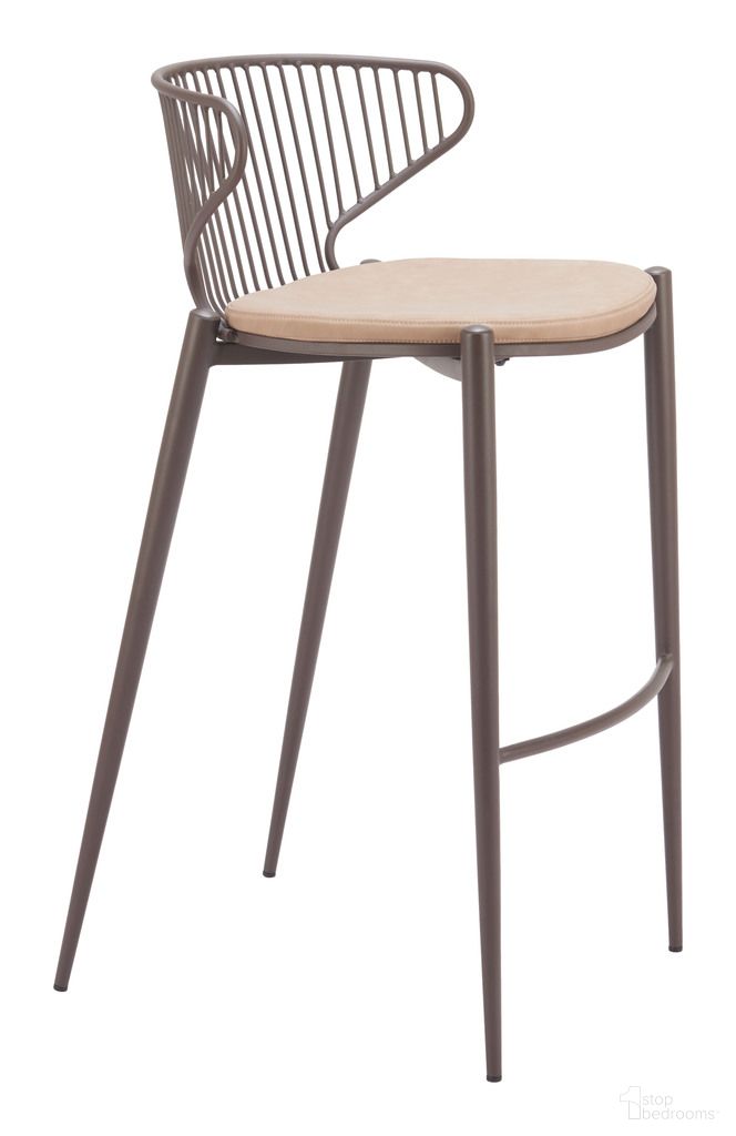 The appearance of Silues Barstool Set of 2 In Taupe and Brown designed by Zuo Modern in the modern / contemporary interior design. This taupe and brown piece of furniture was selected by 1StopBedrooms from Silues Collection to add a touch of cosiness and style into your home. Sku: 110824. Material: Polyurethane.