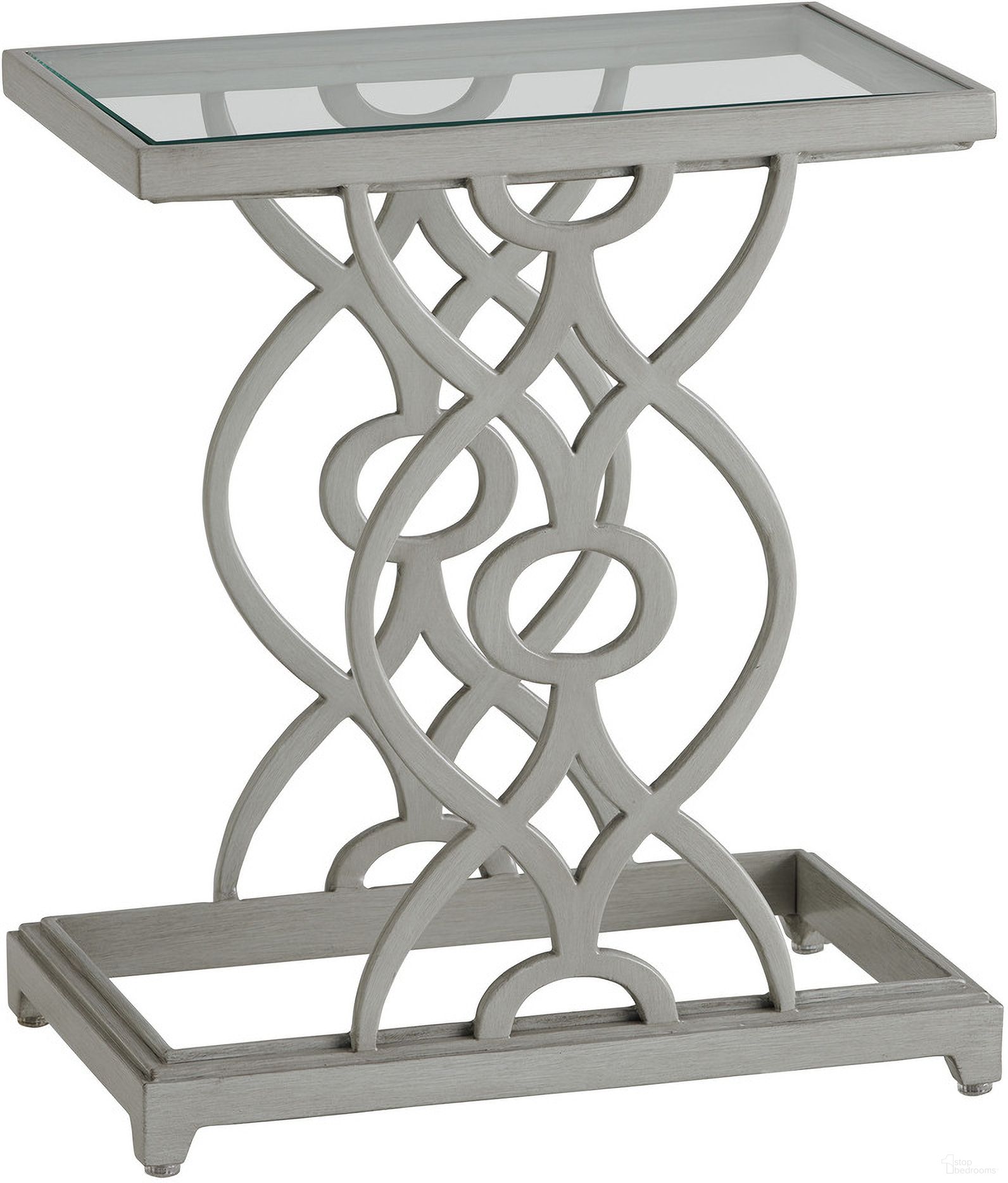 The appearance of Silver Sands Rectangular Spot Table In Gray designed by Tommy Bahama in the transitional interior design. This gray piece of furniture  was selected by 1StopBedrooms from Silver Sands Collection to add a touch of cosiness and style into your home. Sku: 3945-951. Material: Aluminum.