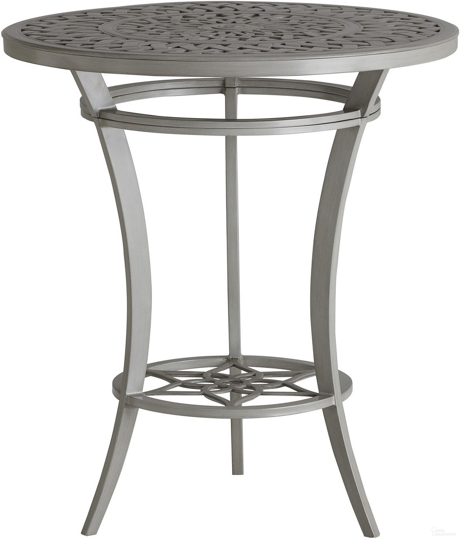 The appearance of Silver Sands High/Low Bistro Table In Gray designed by Tommy Bahama in the transitional interior design. This gray piece of furniture was selected by 1StopBedrooms from Silver Sands Collection to add a touch of cosiness and style into your home. Sku: 3945-873. Table Top Shape: Round. Material: Aluminum.