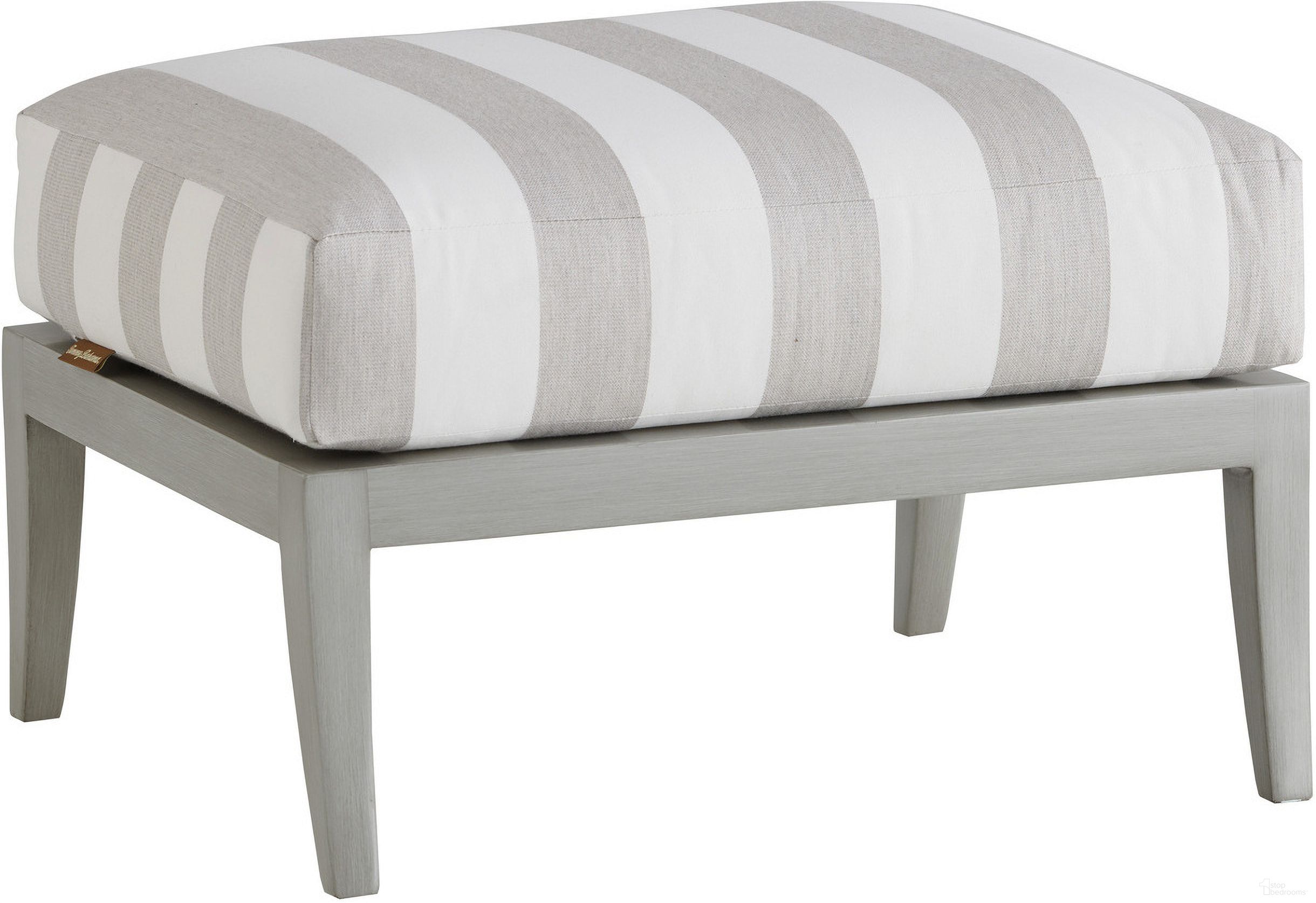 The appearance of Silver Sands Ottoman In Gray designed by Tommy Bahama in the transitional interior design. This gray piece of furniture  was selected by 1StopBedrooms from Silver Sands Collection to add a touch of cosiness and style into your home. Sku: 3945-44-40. Material: Performance Fabric.