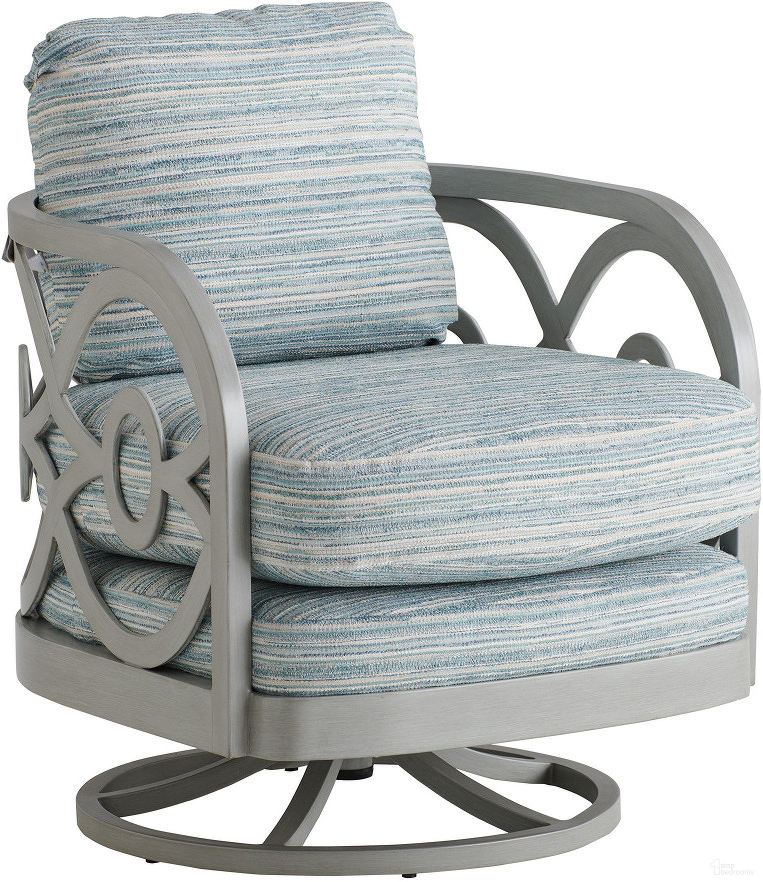 The appearance of Silver Sands Occasional Swivel Chair In Gray designed by Tommy Bahama in the transitional interior design. This gray piece of furniture was selected by 1StopBedrooms from Silver Sands Collection to add a touch of cosiness and style into your home. Sku: 3945-09SW-40. Material: Performance Fabric.