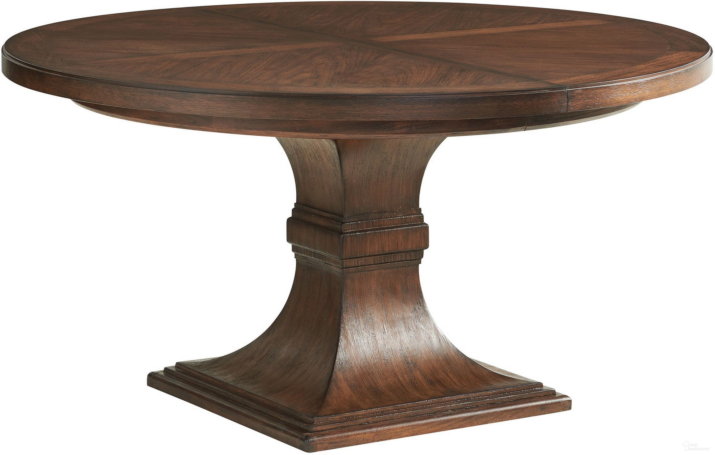 The appearance of Silverado Palo Alto Round Dining Table In Montecito designed by Lexington in the modern / contemporary interior design. This montecito piece of furniture was selected by 1StopBedrooms from Silverado Collection to add a touch of cosiness and style into your home. Sku: 740-875C. Table Base Style: Pedestal. Table Top Shape: Round. Material: Wood. Size: 58".